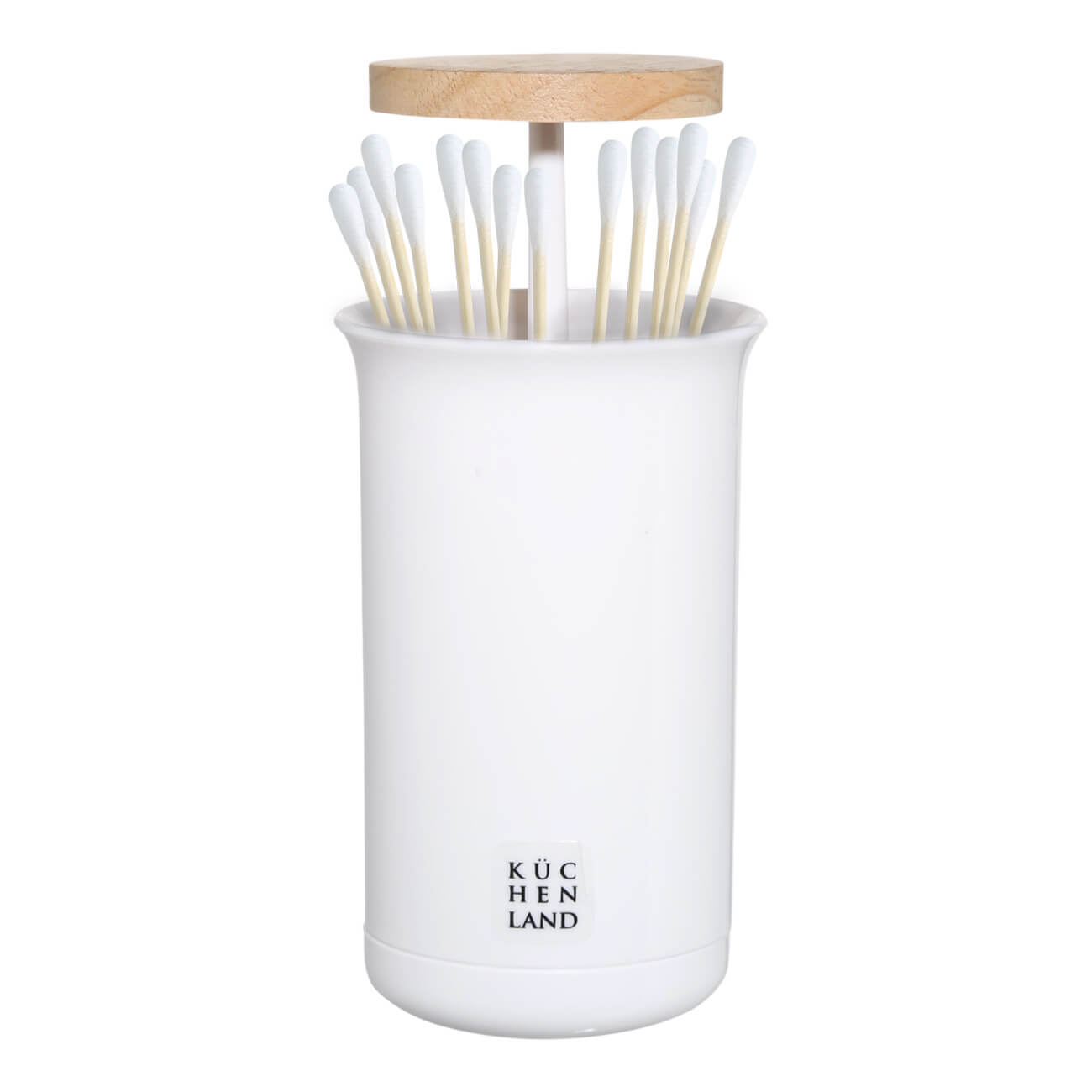 Контейнер для ватных палочек, 12 см, пластик/каучуковое дерево, белый, White style