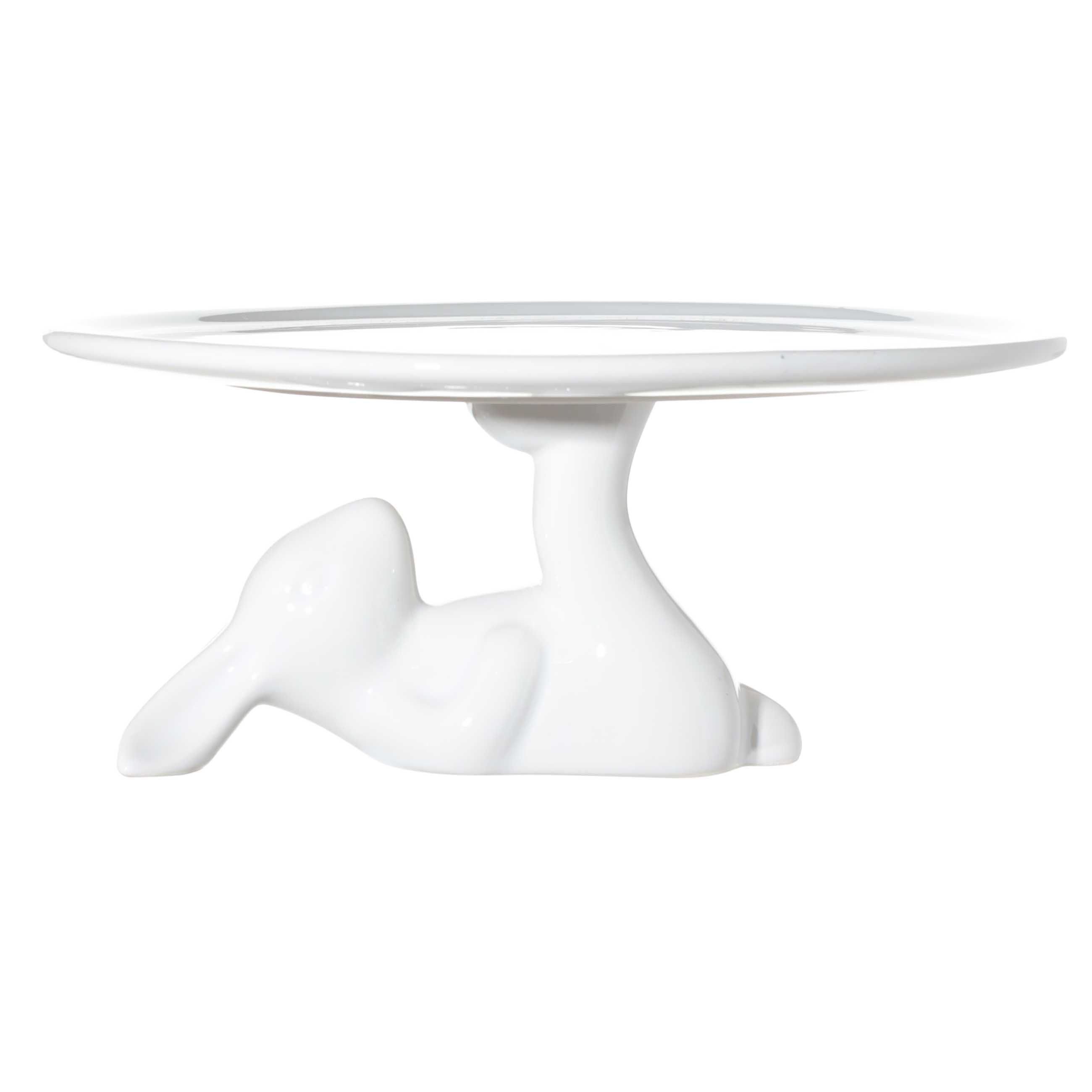 Блюдо на ножке, 22x9 см, керамика, белое, Кролик, Easter