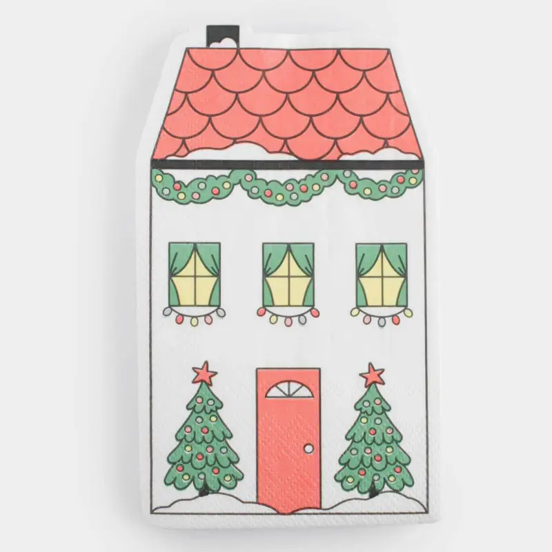 Салфетки бумажные, 33х33 см, 20 шт, фигурные, белые, Новогодний дом, House built