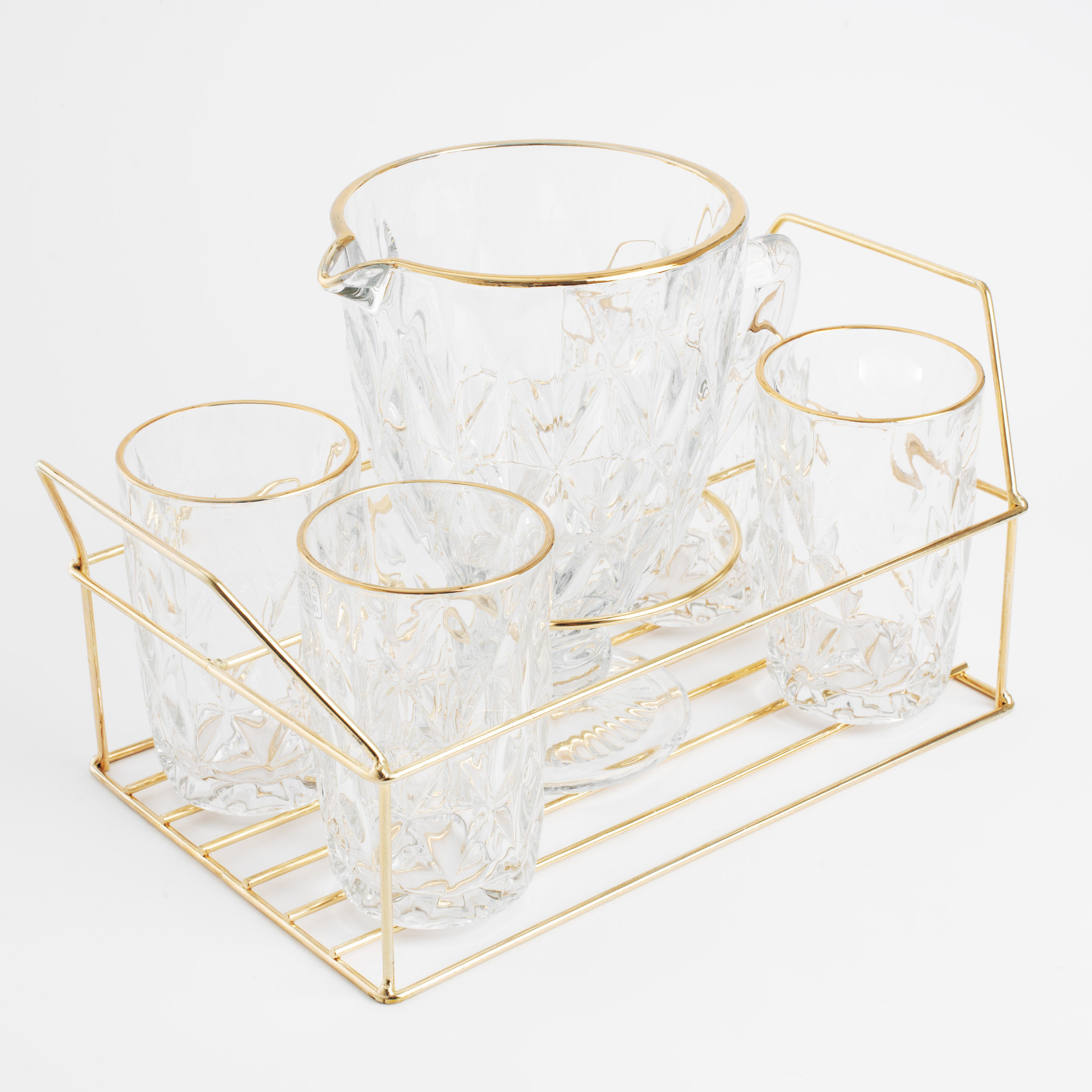 Набор для напитков, 4 перс, 5 пр, на подставке, стекло Р/металл, золотистый, Rhomb gold изображение № 2