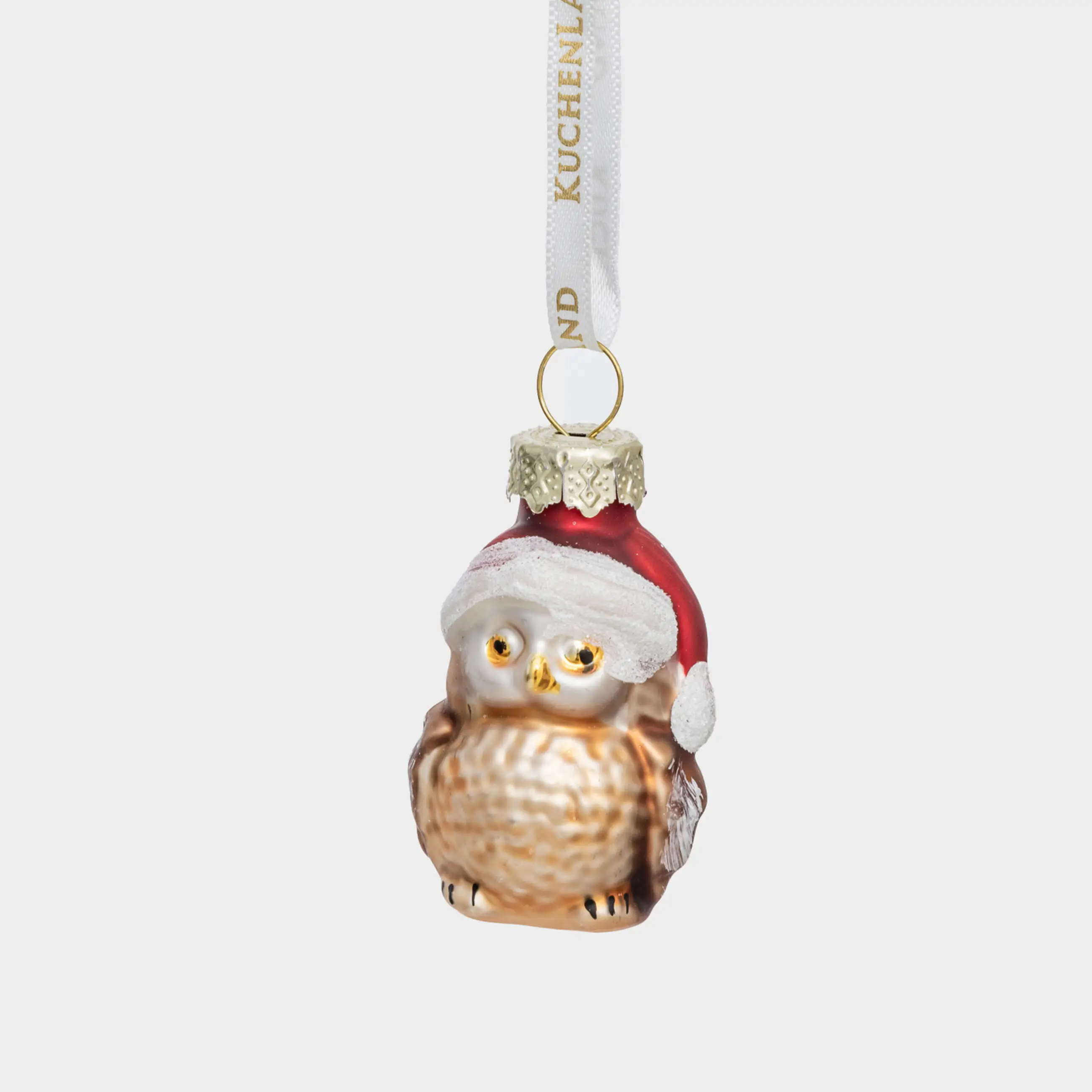 Игрушка елочная, 4 см, стекло, с блестками, золотистая, Сова в колпаке, Figure christmas