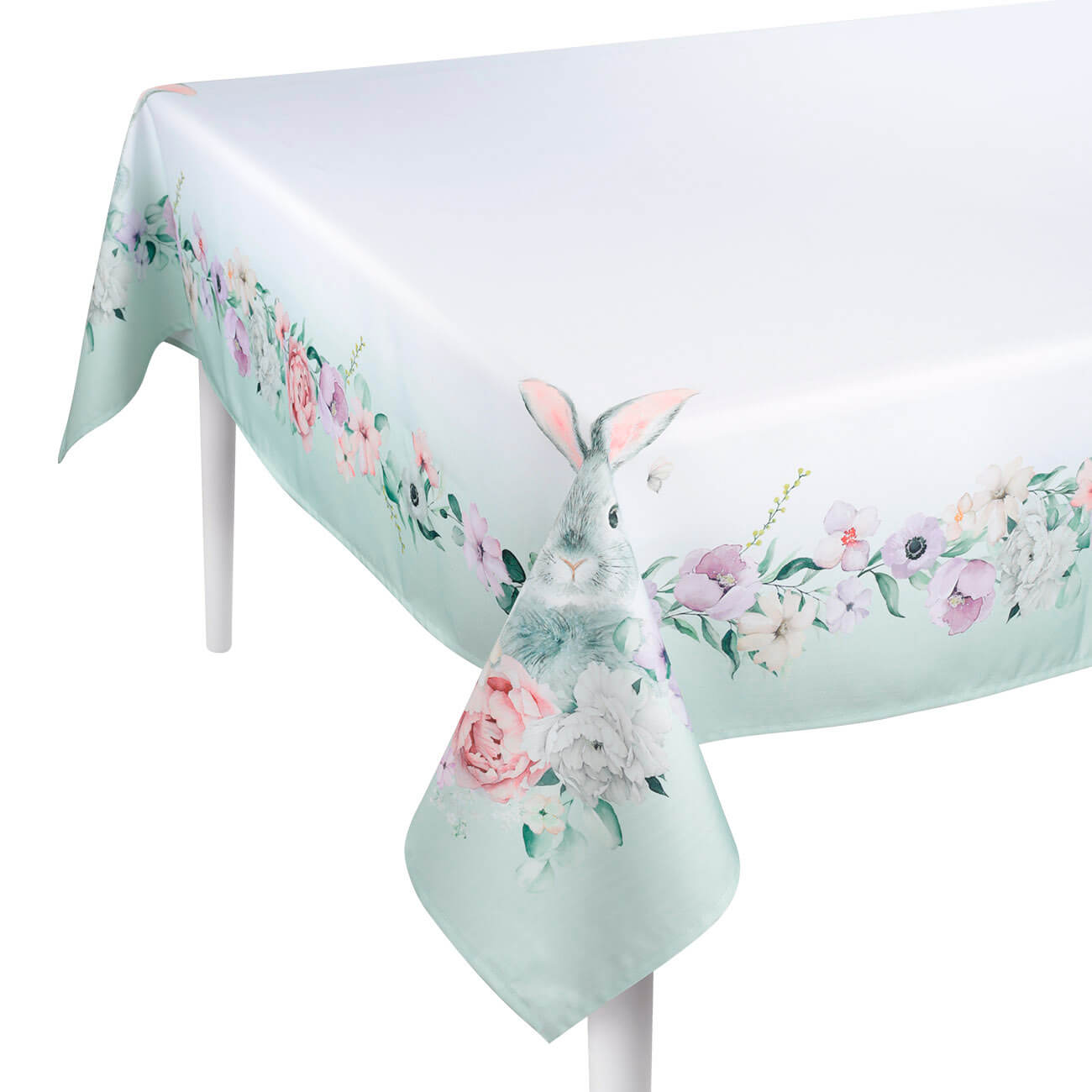 

Скатерть, 170х250 см, с покрытием Teflon, полиэстер, белая, Заяц на лугу, Easter