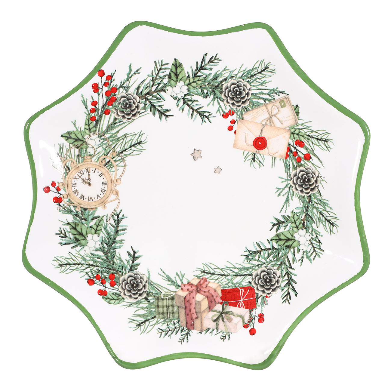 

Блюдо, 20 см, керамика, Звезда, Венок с подарками, Christmas green