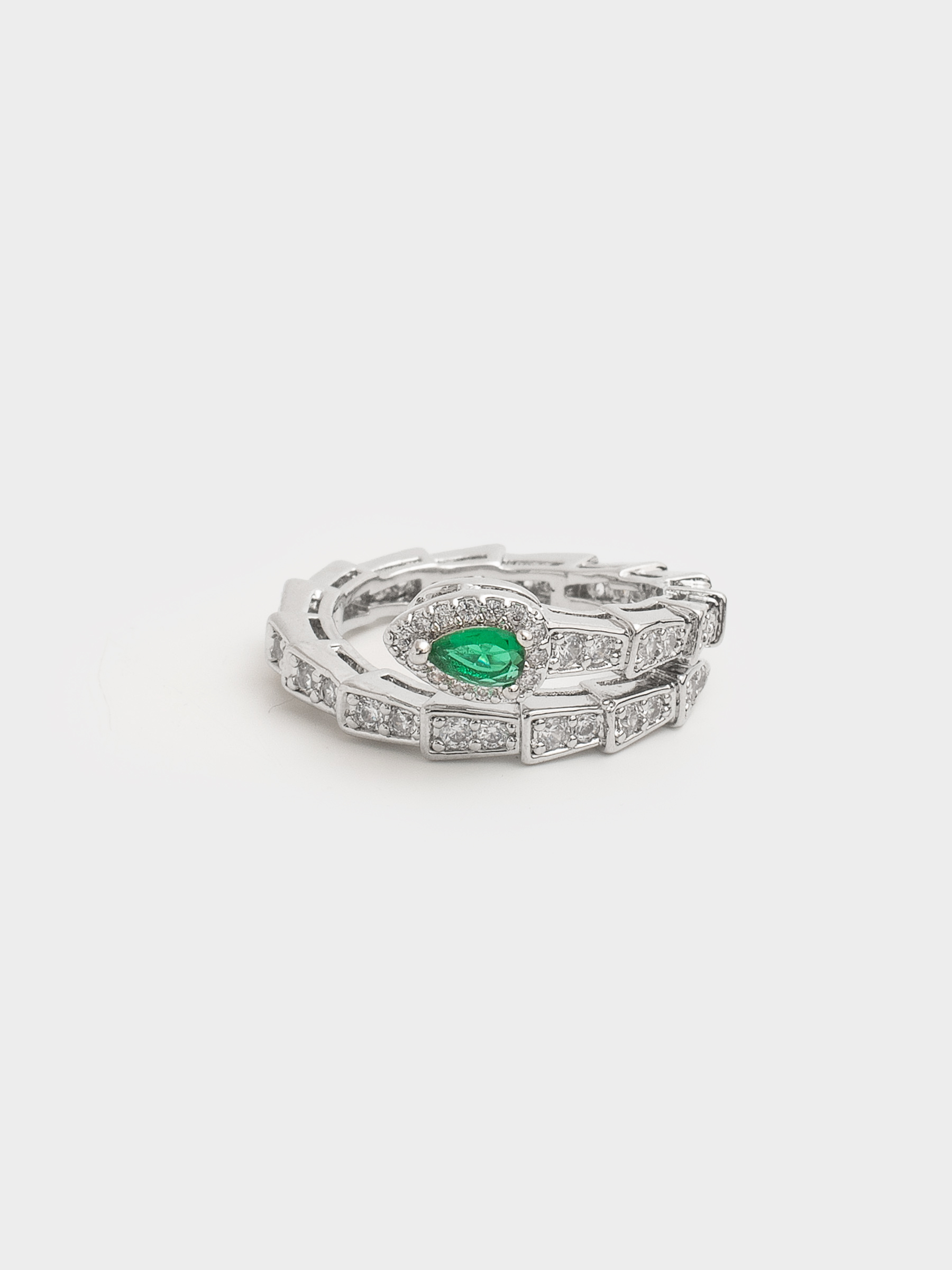 Кольцо, р. S-M, единый размер, металл/цирконий, серебристое, Змея, Jewelry snake crystal, image-2