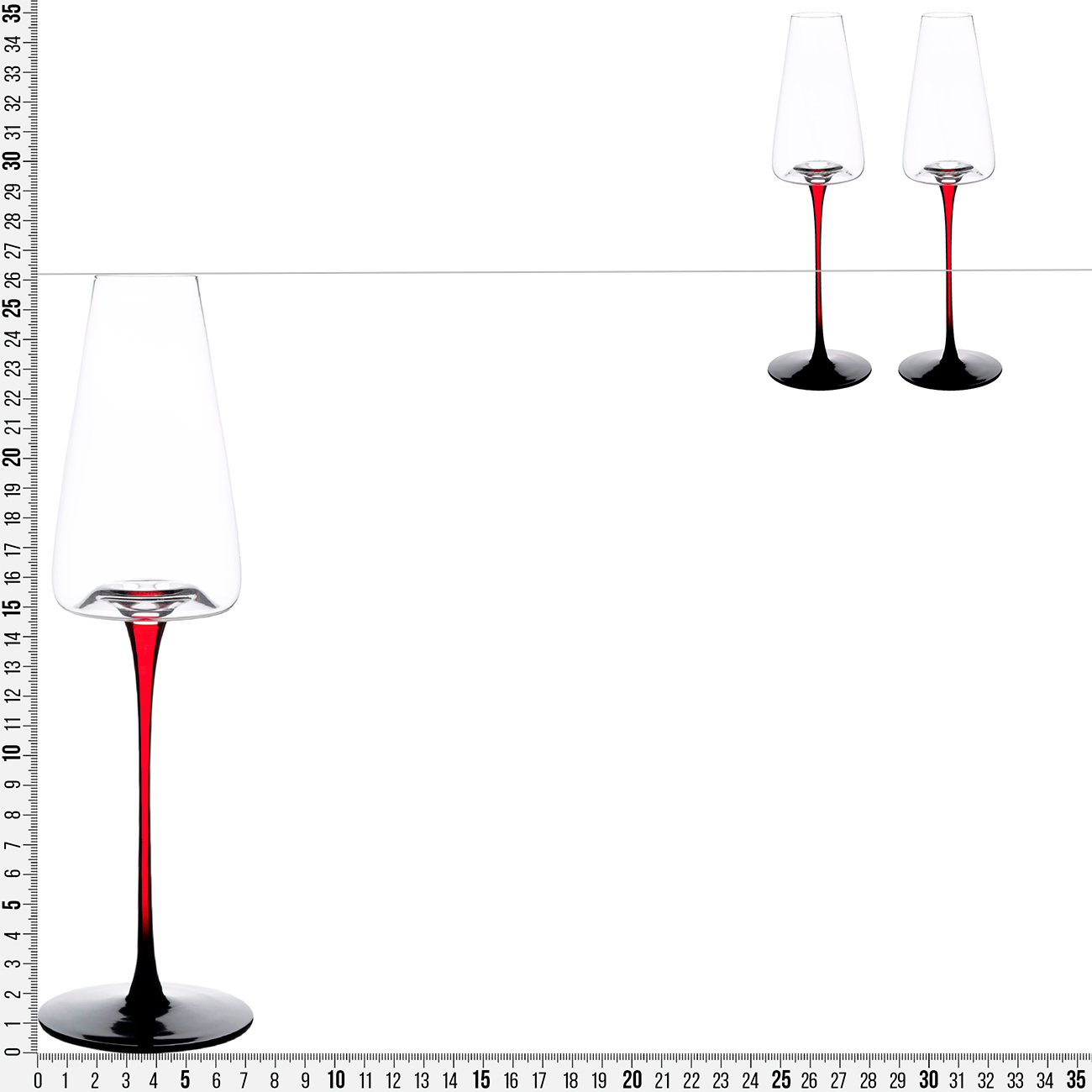 Бокал для шампанского, 240 мл, 2 шт, стекло, черно-красная ножка, Sorento color изображение № 4