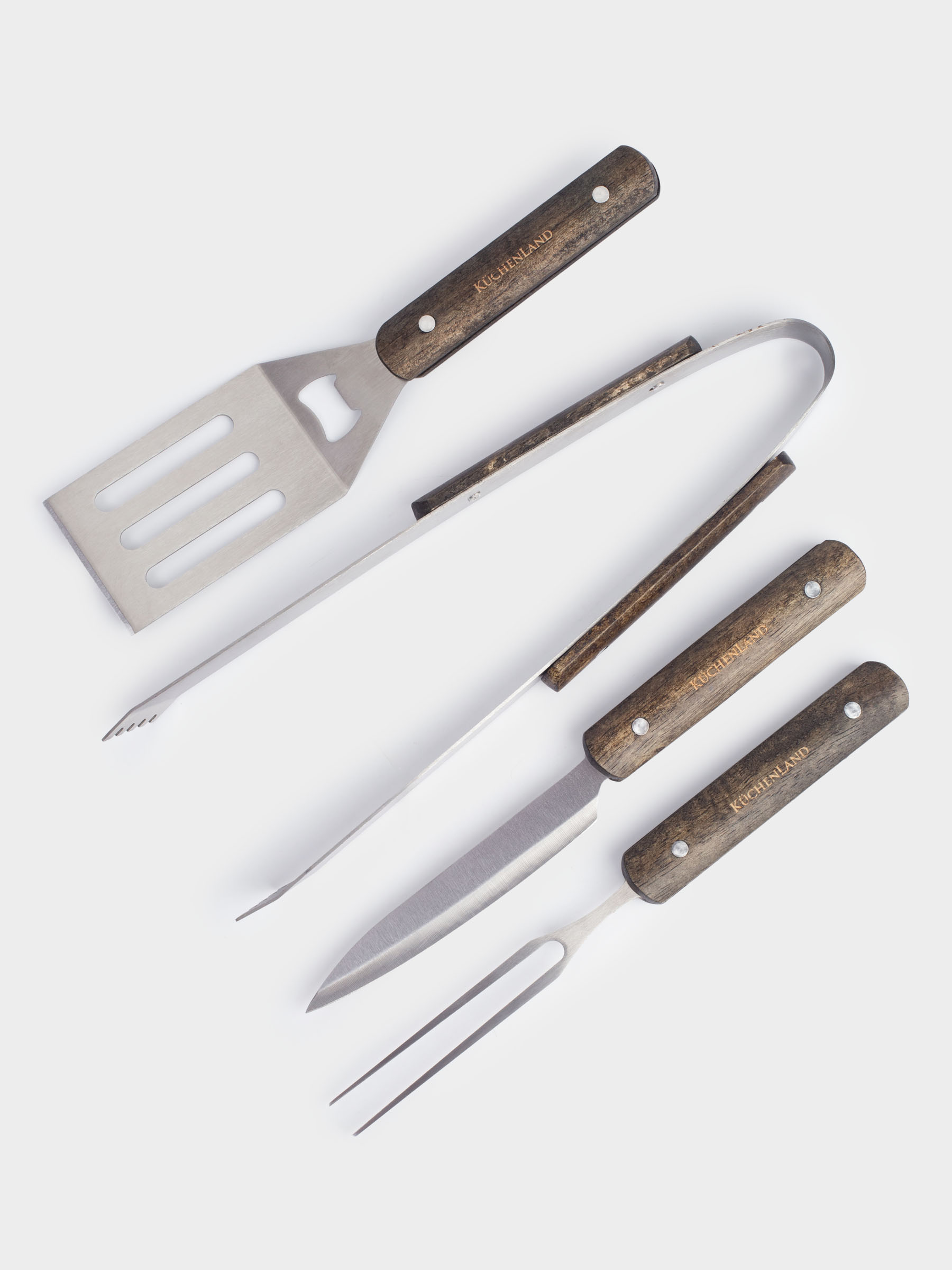 Набор для барбекю, 4 пр, в кожаном кейсе, сталь/дерево/экокожа, BBQ, image-1