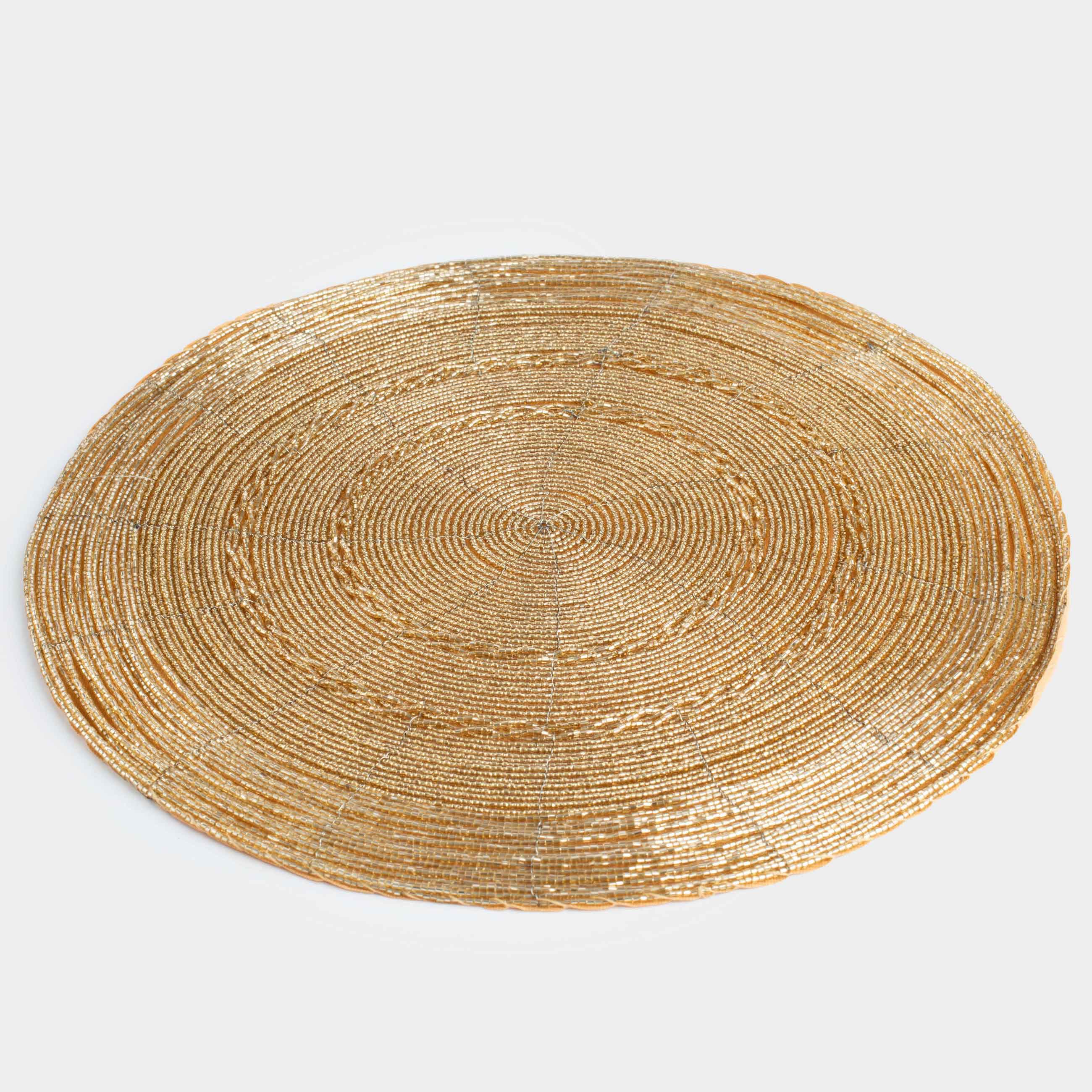 Салфетка под приборы, 36 см, бисер, круглая, золотистая, Circle beads, image-0