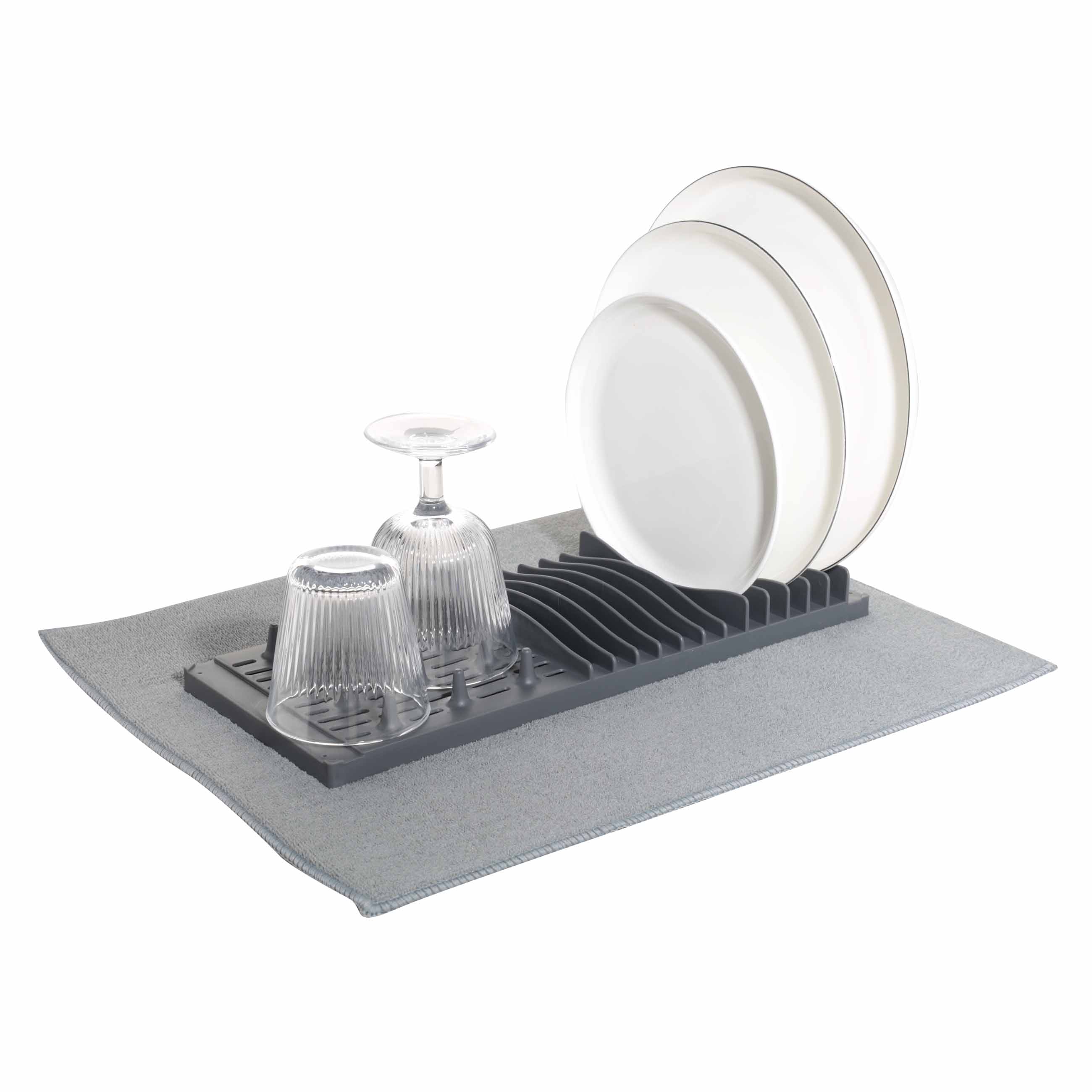 Коврик для сушки посуды с подставкой, 40х50 см, микрофибра/пластик, серый, Keeping