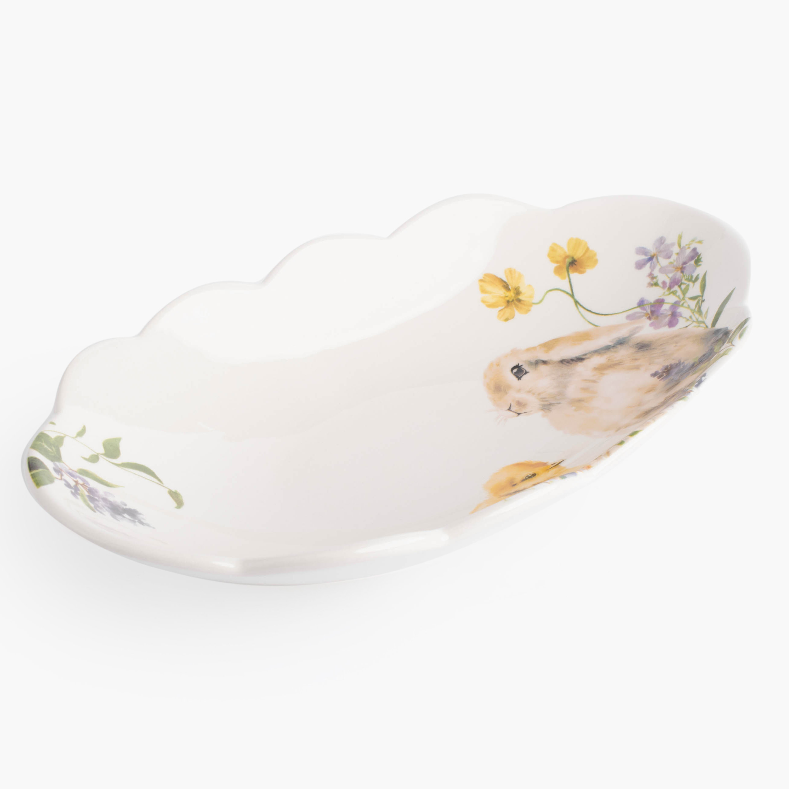 Блюдо, 31х18 см, керамика, овальное, белое, Кролик и цыпленок в цветах, Easter изображение № 2