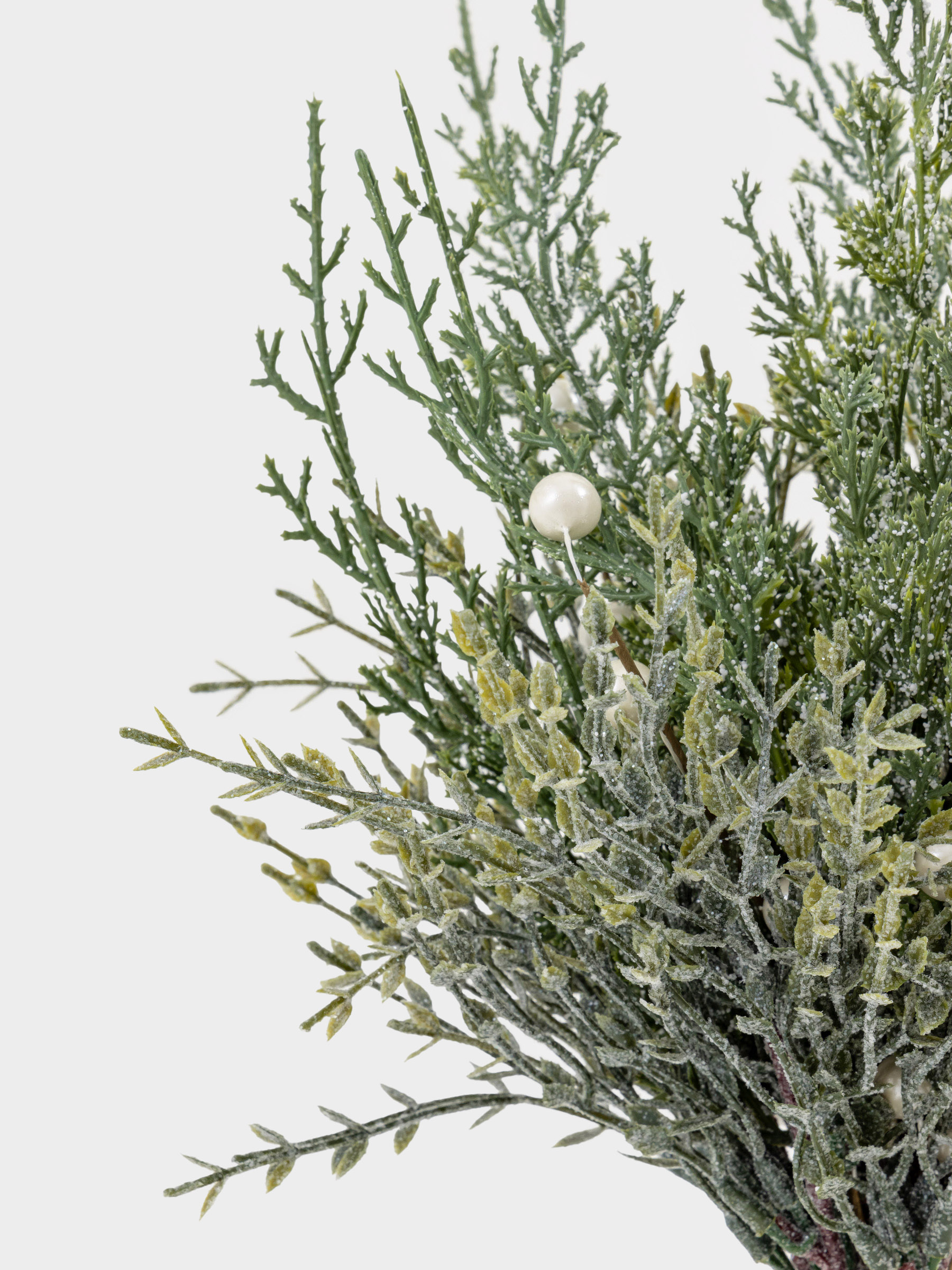 Букет декоративный, 40 см, пластик, Хвоя с белым жемчугом, Conifer pearl decor, image-2