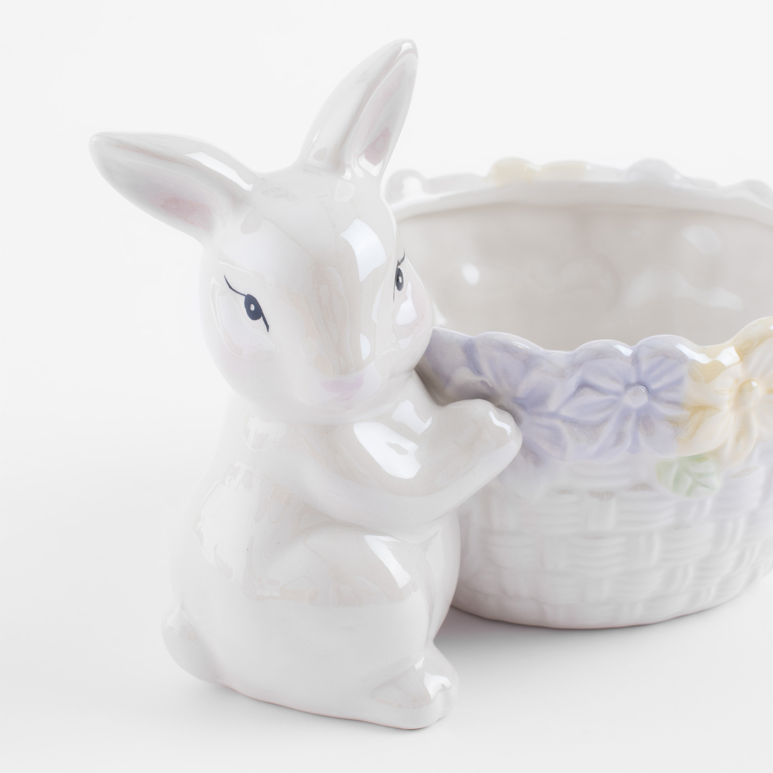 Конфетница, 18x13 см, керамика, перламутр, Кролик с корзиной в цветах, Easter изображение № 4