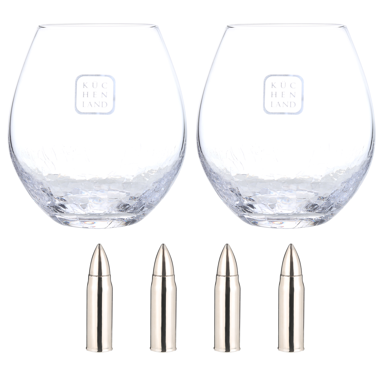 Набор для виски, 2 перс, 6 пр, стаканы/кубики, стекло/сталь, Кракелюр, Пули, Bullet изображение № 2
