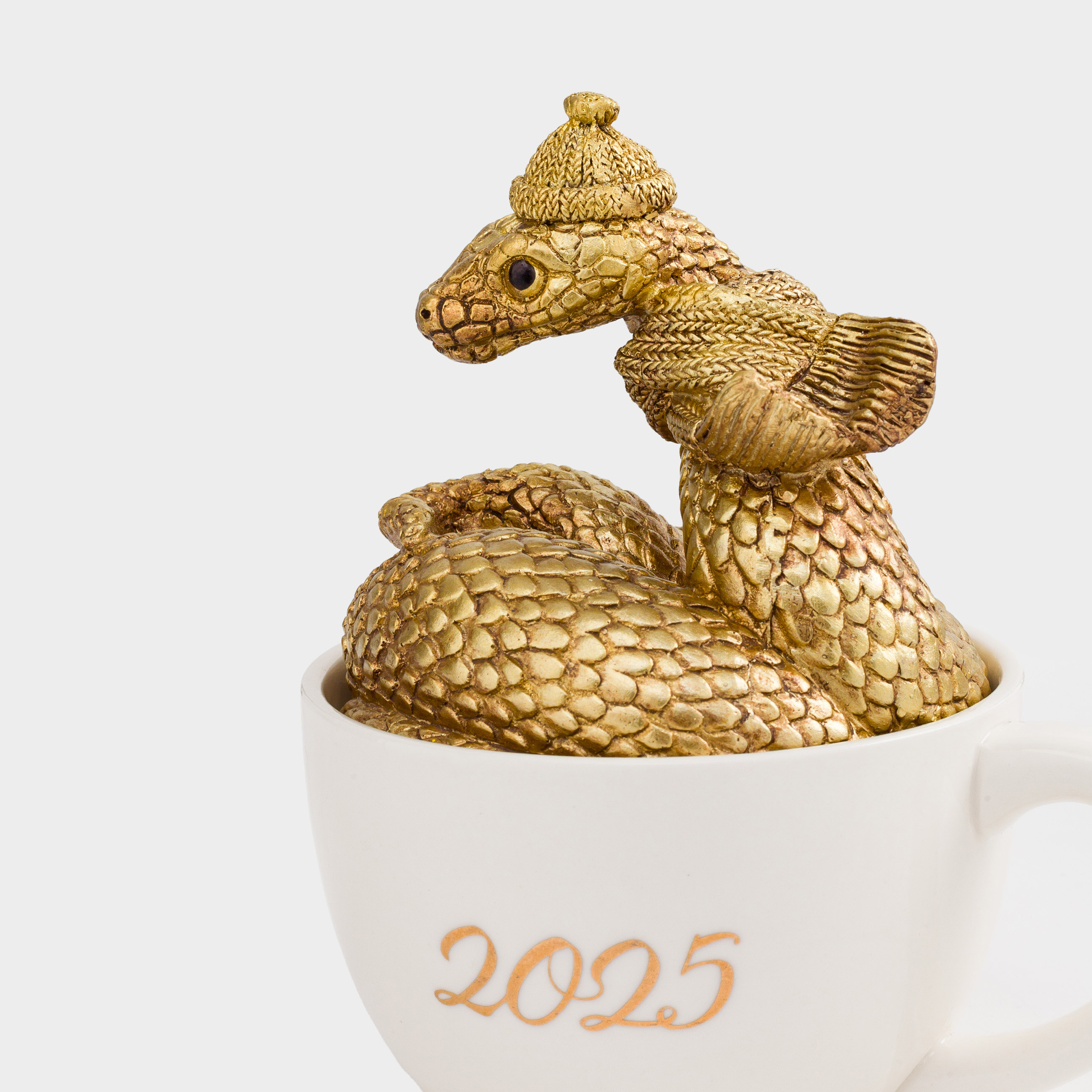 Статуэтка, 14 см, полирезин/керамика, золотисто-белая, Змея в кружке, Snake gold, image-5