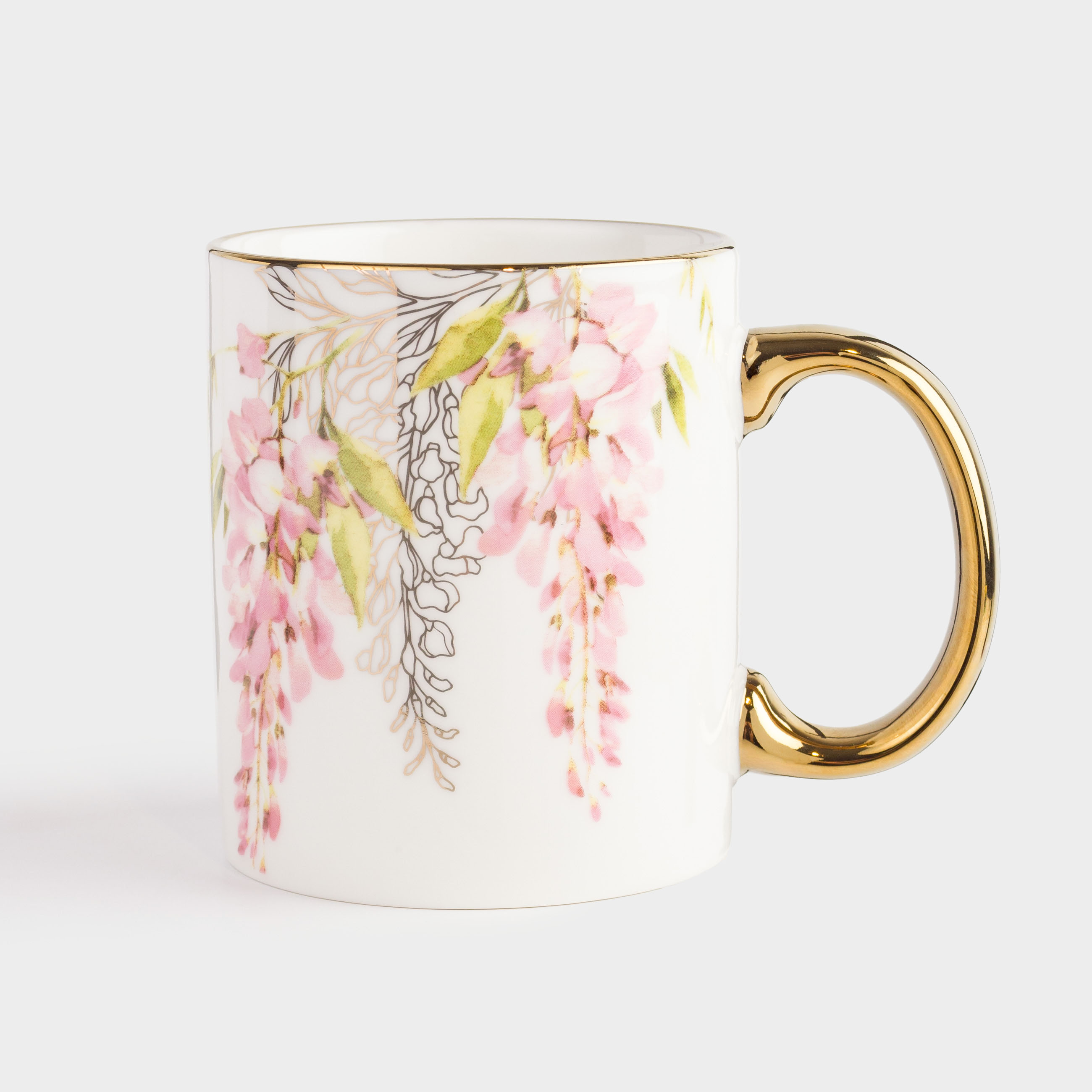 Кружка, 350 мл, фарфор N, бело-золотистая, Глициния, Flower garden, image-0