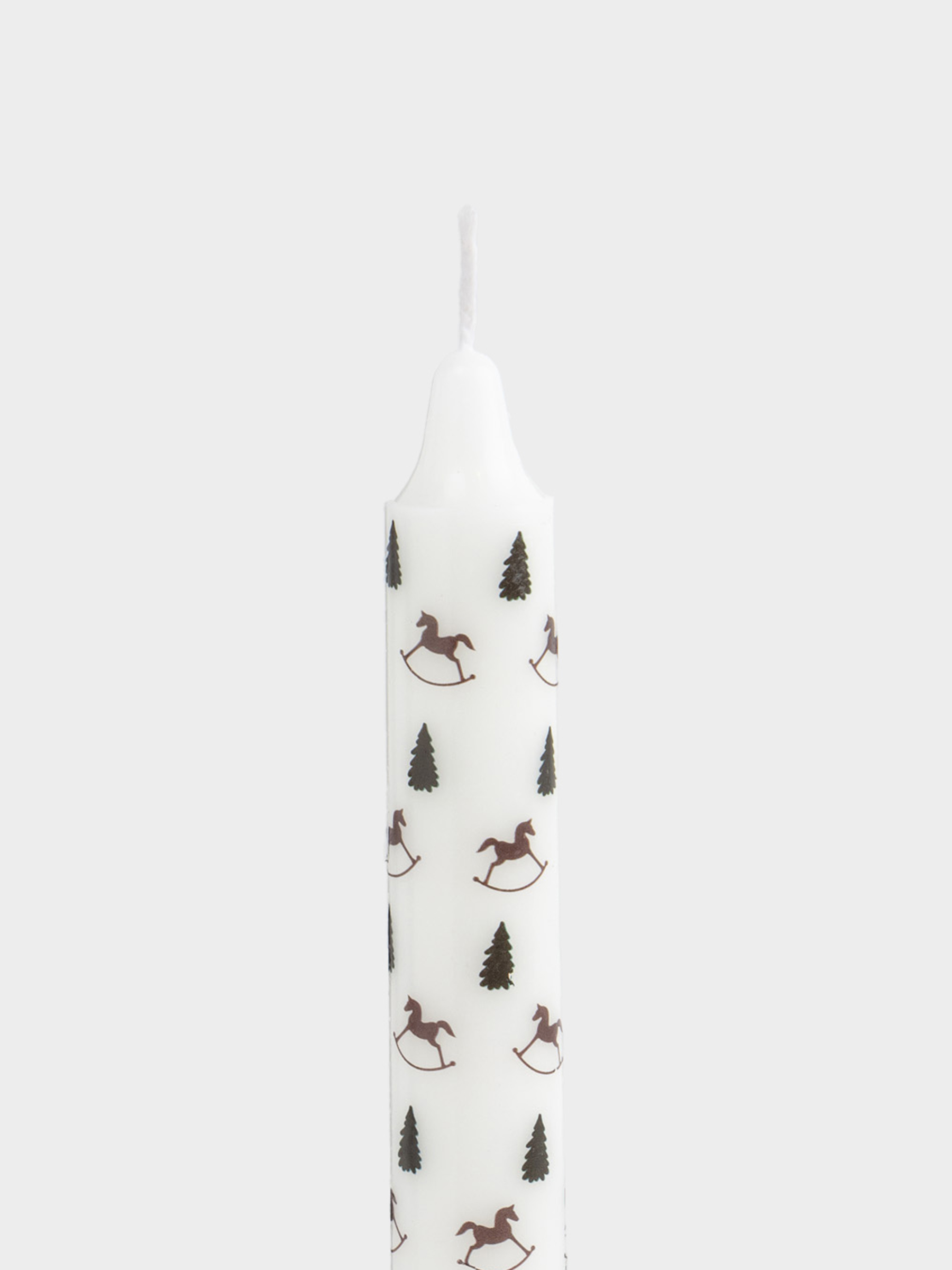Свеча, 20 см, тонкая, белая, Лошадки и елки, Print candle, image-1