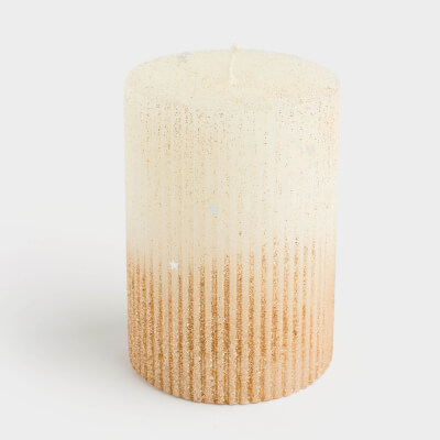 Свеча, 10 см, цилиндрическая, с блестками, молочно-золотистая, Ribbed candle ,image-0