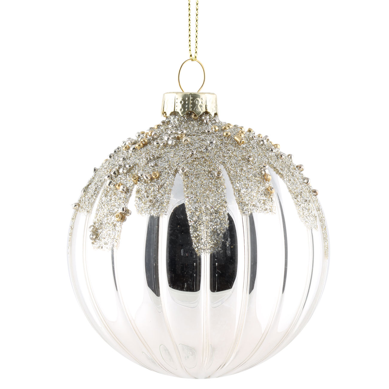 

Игрушка елочная, 8 см, стекло, серебристая, Шар с блестками, Light toys