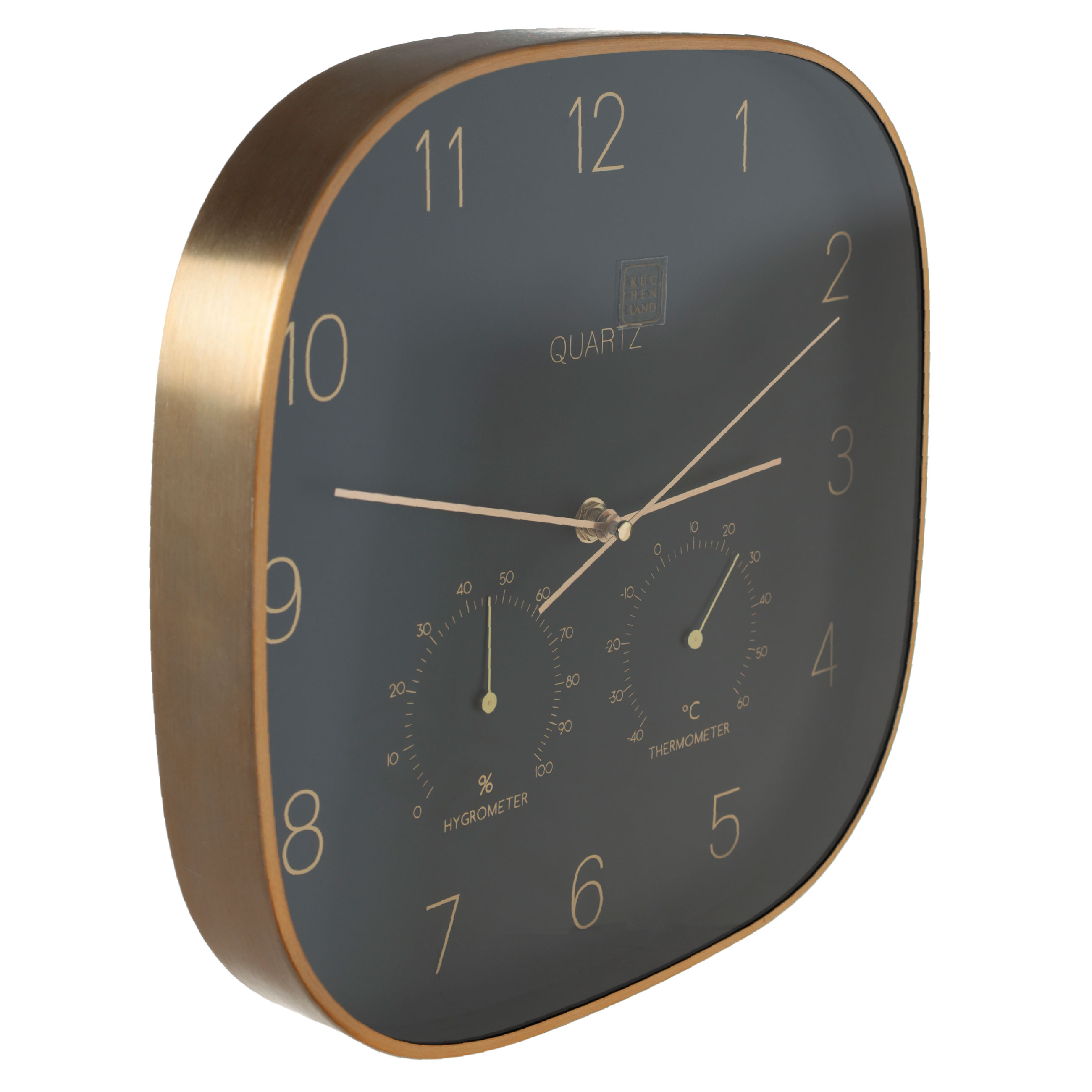 Часы настенные, 30 см, с термометром и гигрометром, металл/стекло, черные, Dial изображение № 2