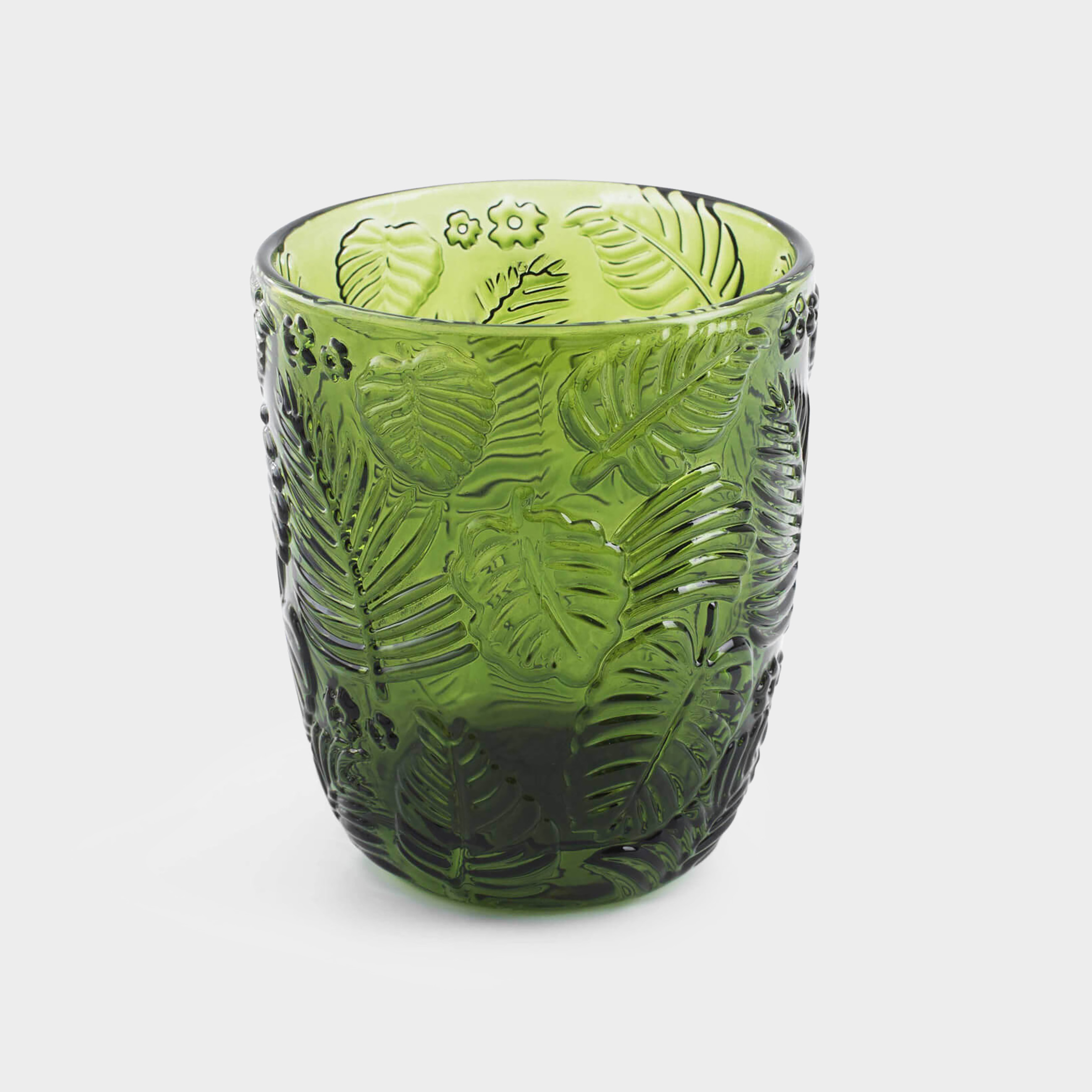 Стакан, 10 см, 300 мл, стекло Р, зеленый, Монстера, Tropical leaves, image-0