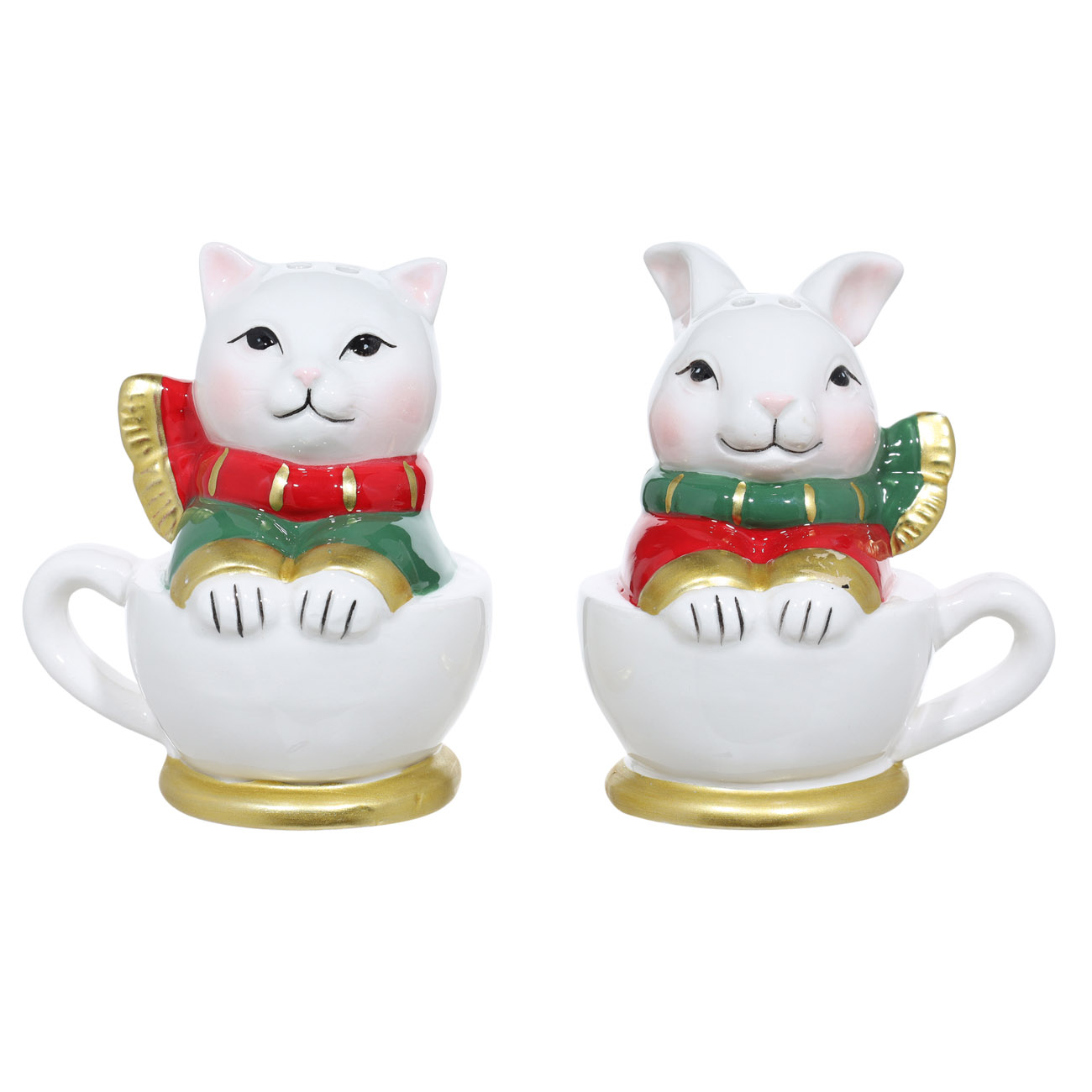 

Набор для соли и перца, 9 см, керамика, Кот и кролик в чашках, Christmas classic