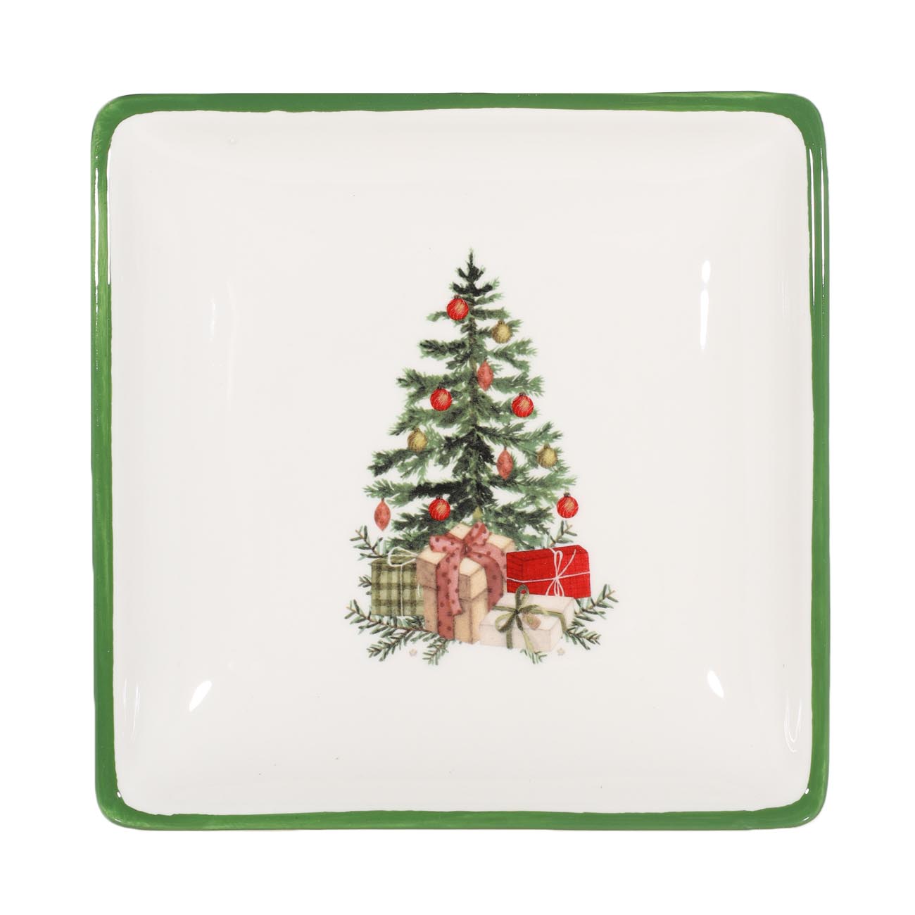 Блюдо, 15х15 см, керамика, квадратное, Подарки под елкой, Christmas green - фото 1