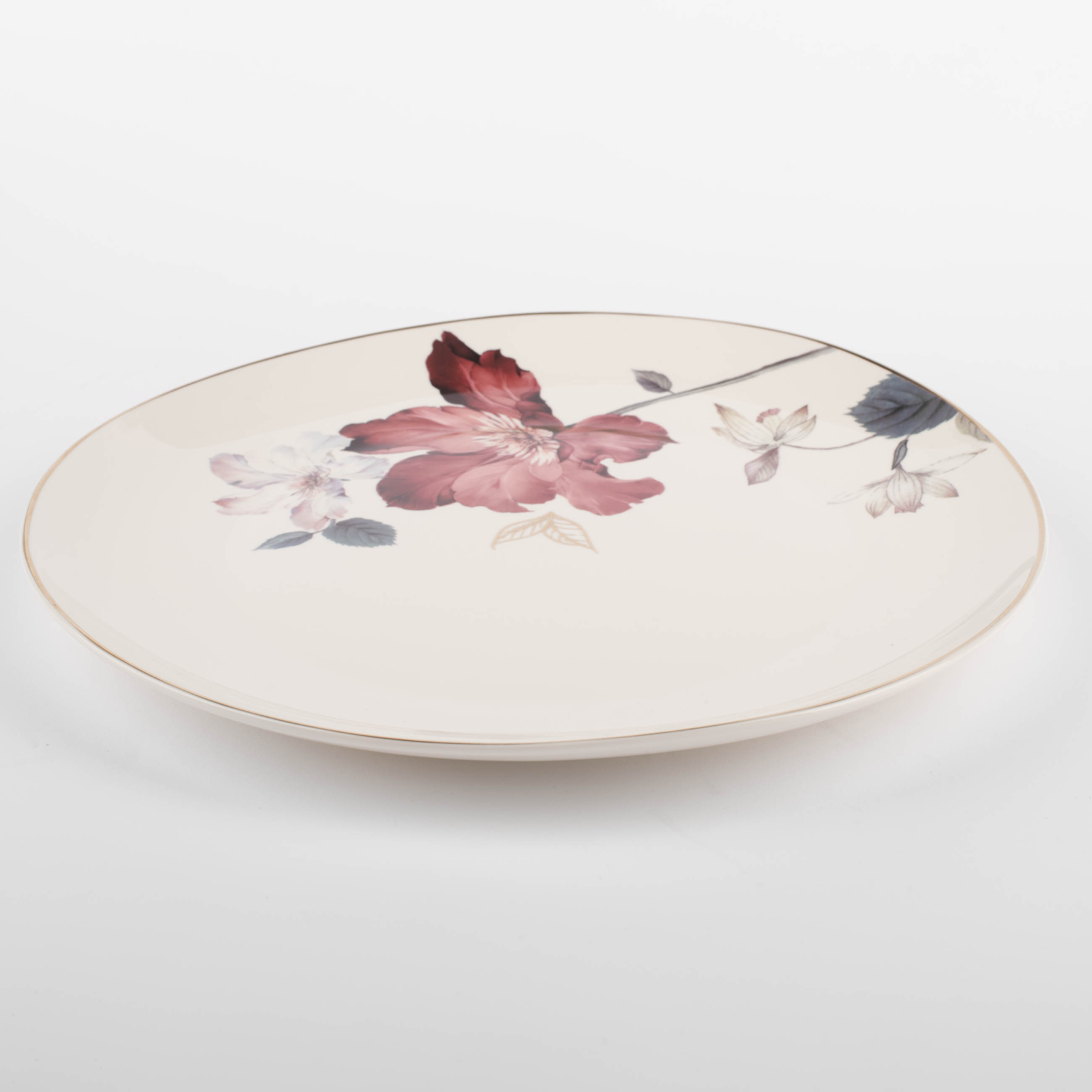 Тарелка обеденная, 28 см, фарфор N, белая, с золотистым кантом, Цветок и листья, Noir изображение № 3
