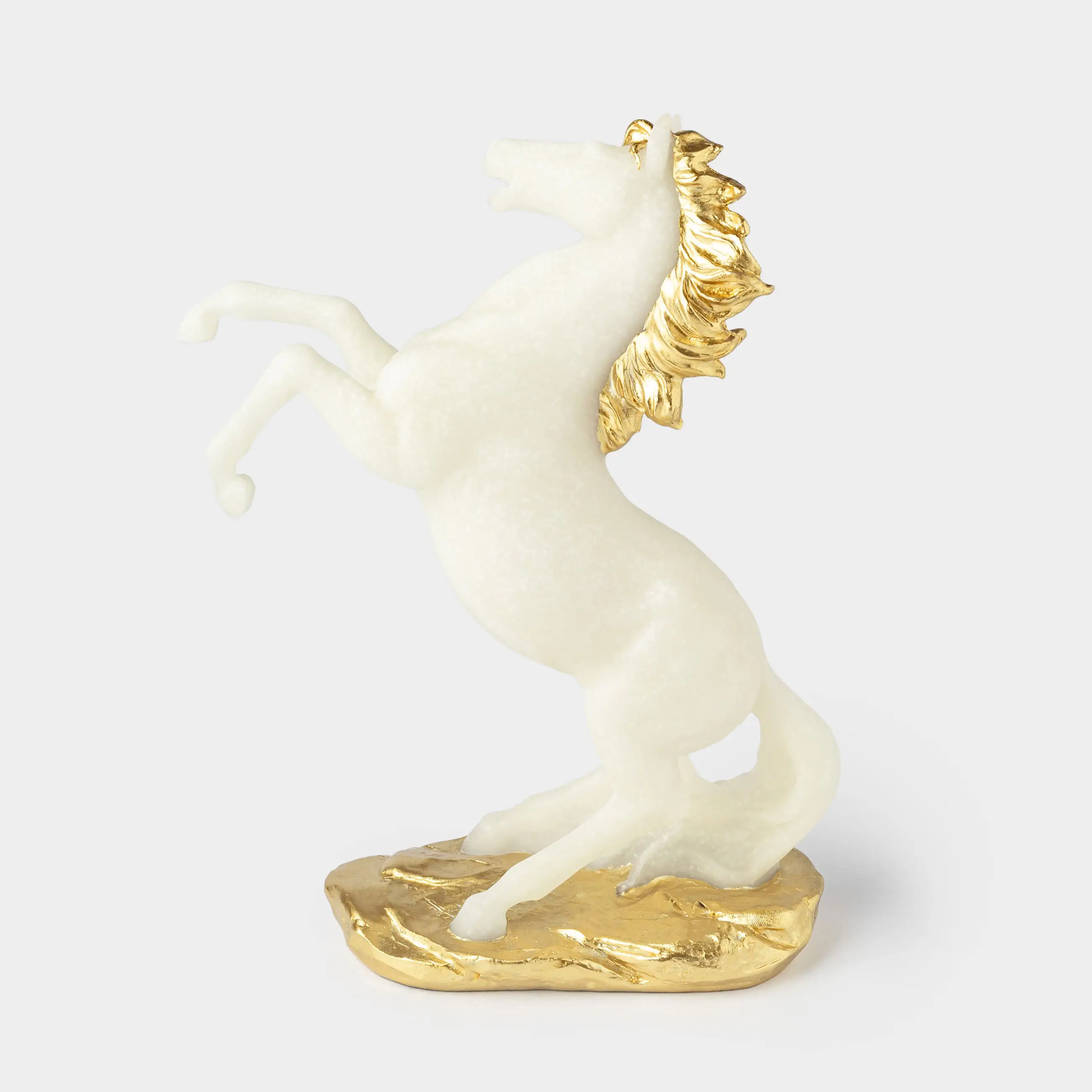 Статуэтка, 26 см, полирезин, золотисто-белая, Лошадь на задних ногах, Horse white