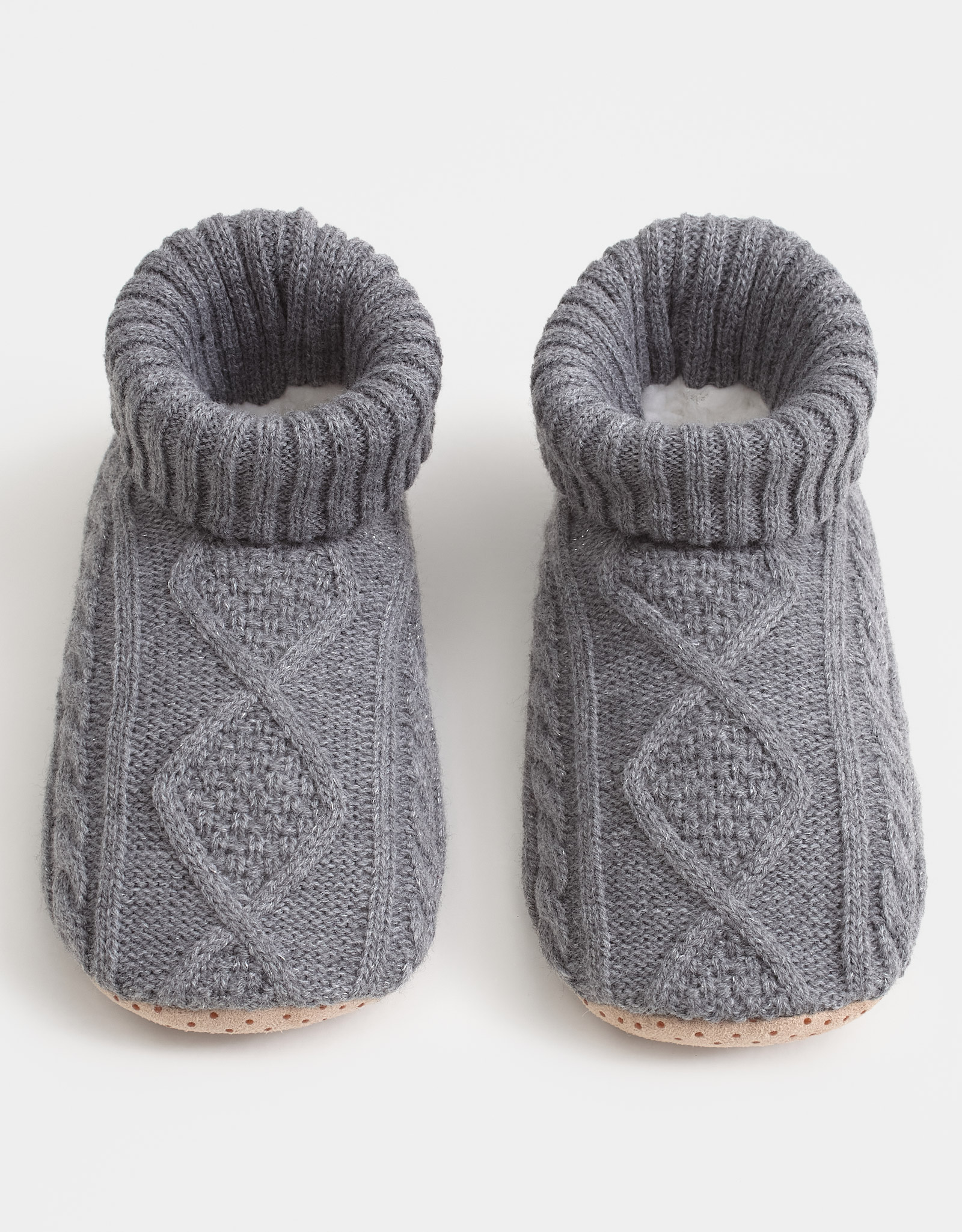 Тапочки-носки женские, домашние, акрил/шерпа, серые, Косы, Knitted soft, image-4
