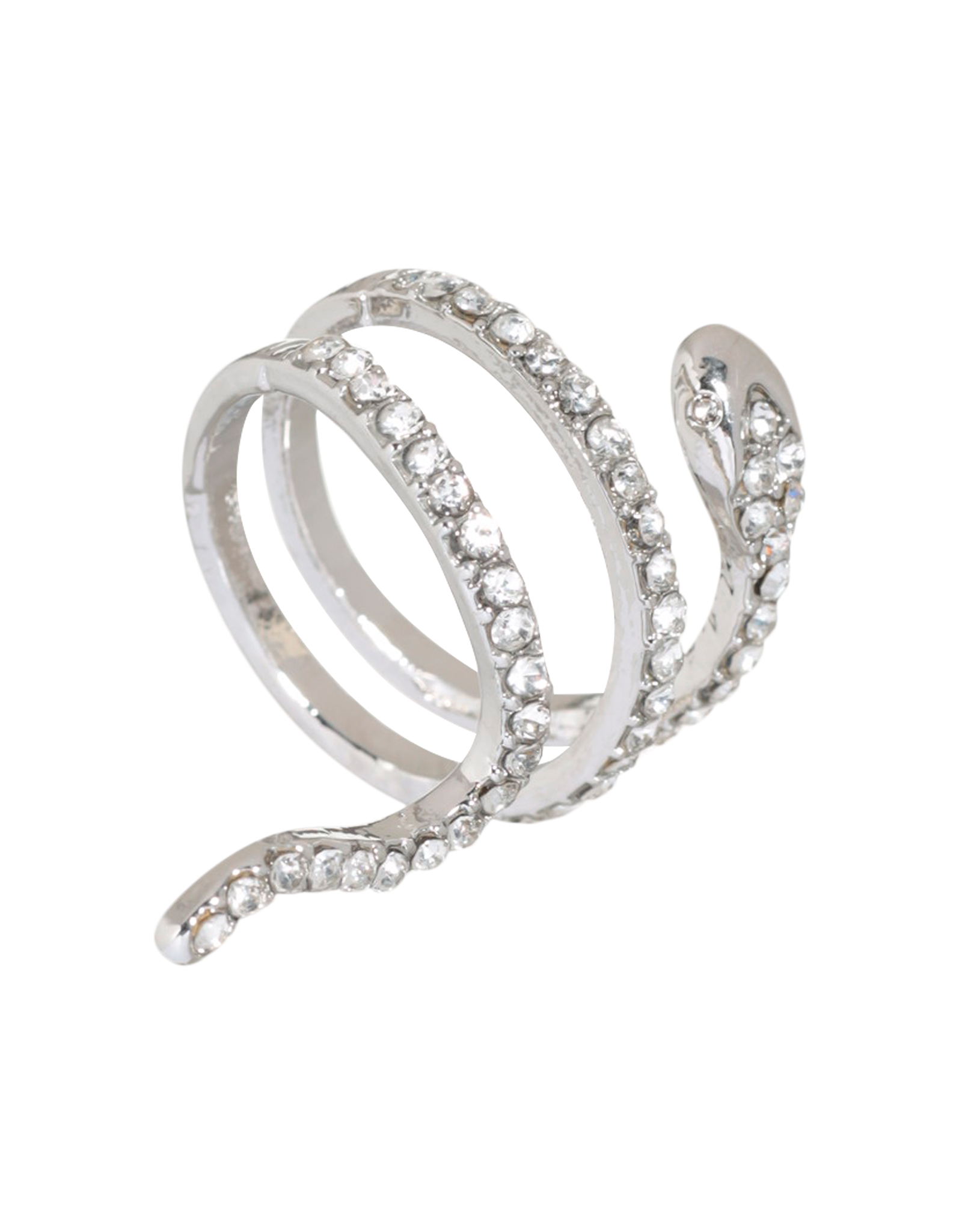 Кольцо, р. S-M, единый размер, металл/стразы, серебристое, Змея, Jewelry crystal, image-1