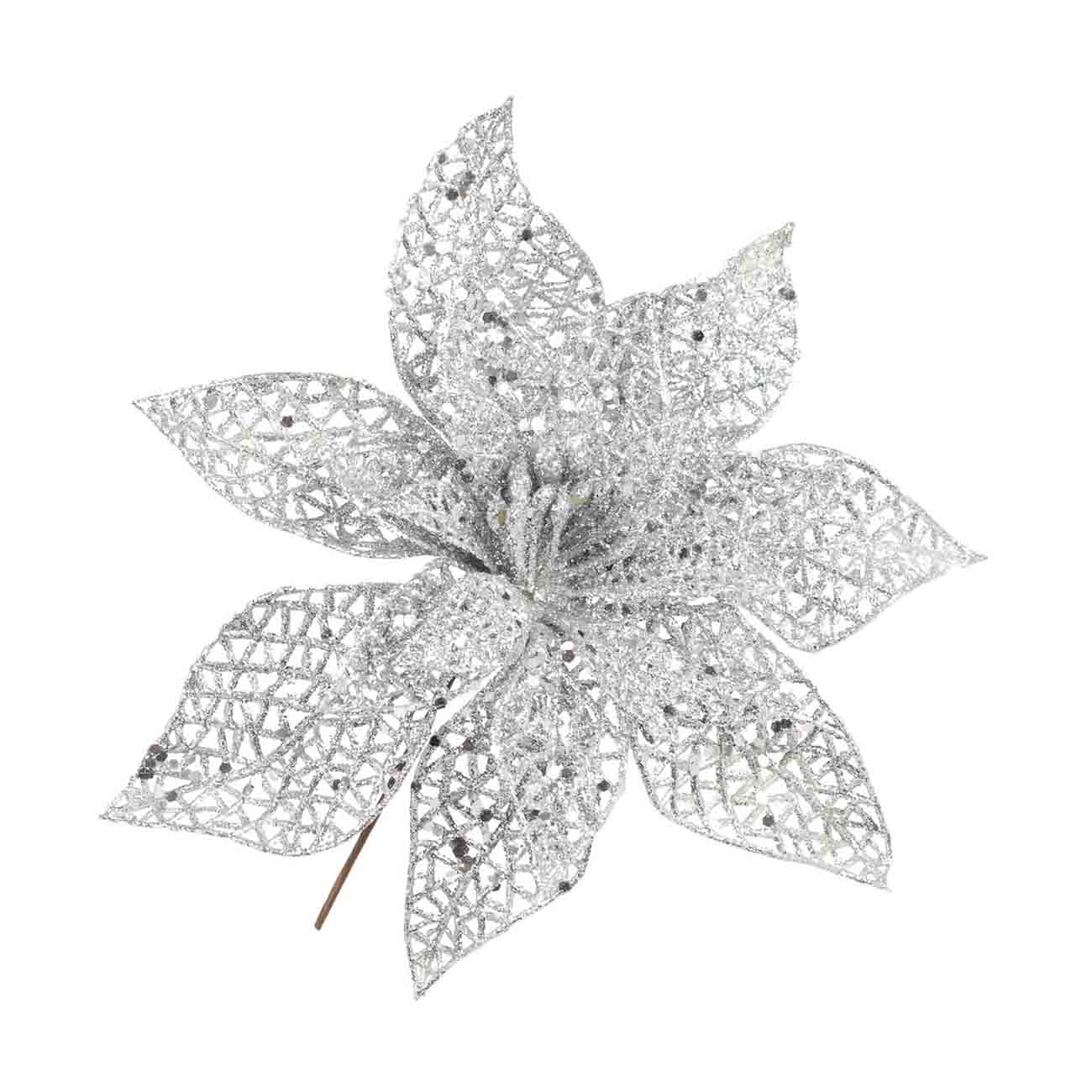 

Украшение декоративное, 12 см, пластик, серебристое, Пуансеттия, Light decor
