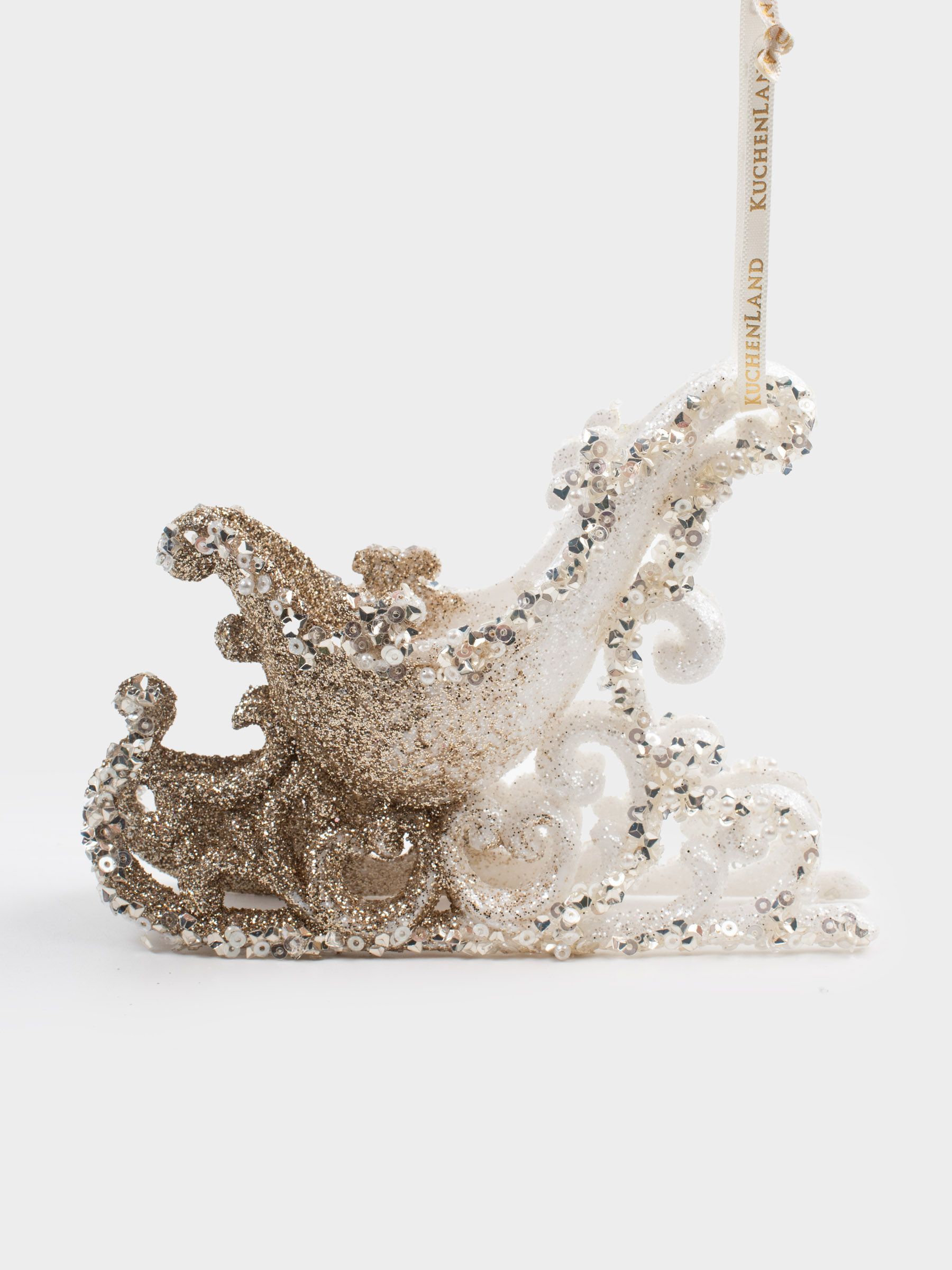 Игрушка елочная, 10 см, пластик, шампань, Сани, Figure sparkle, image-2