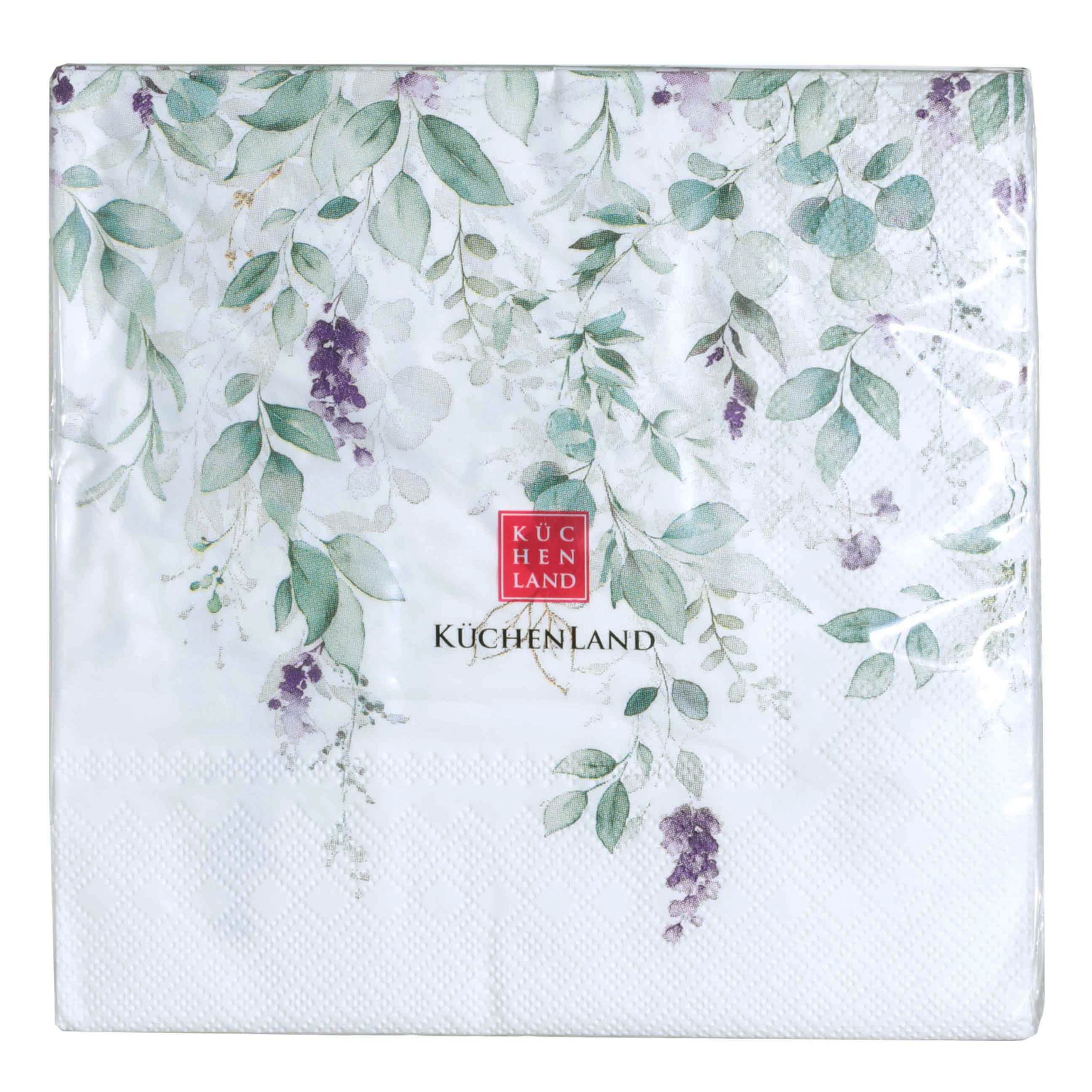 Салфетки бумажные, 33х33 см, 20 шт, квадратные, белые, Акварельные цветы, Senetti изображение № 3