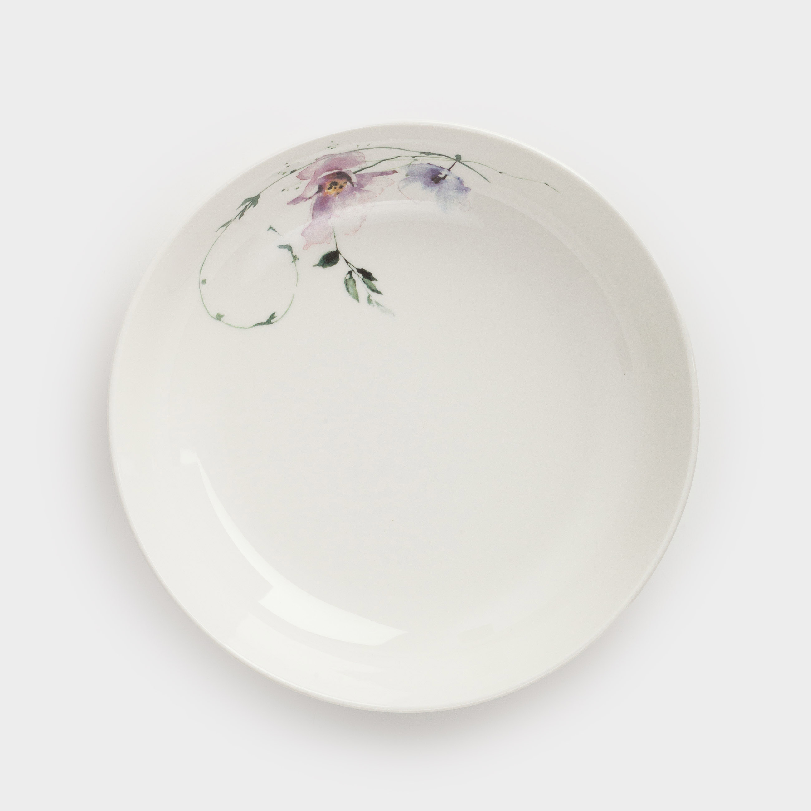 Тарелка суповая, 20х5 см, 2 шт, фарфор N, белая, Сиреневые цветы, Floret