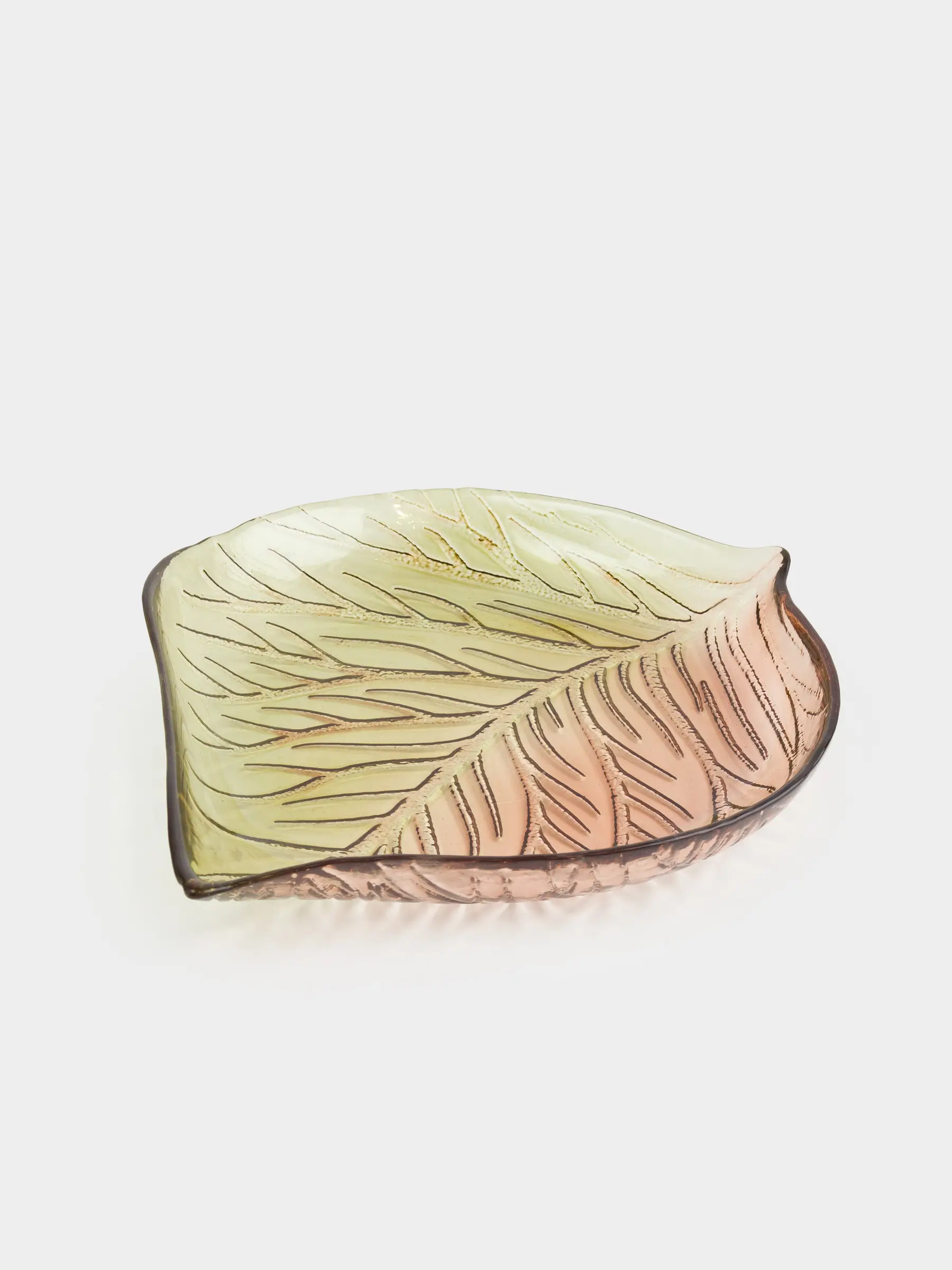 Блюдо, 27х23х4 см, стекло, зелено-янтарное, Лист, Leaves, image-0