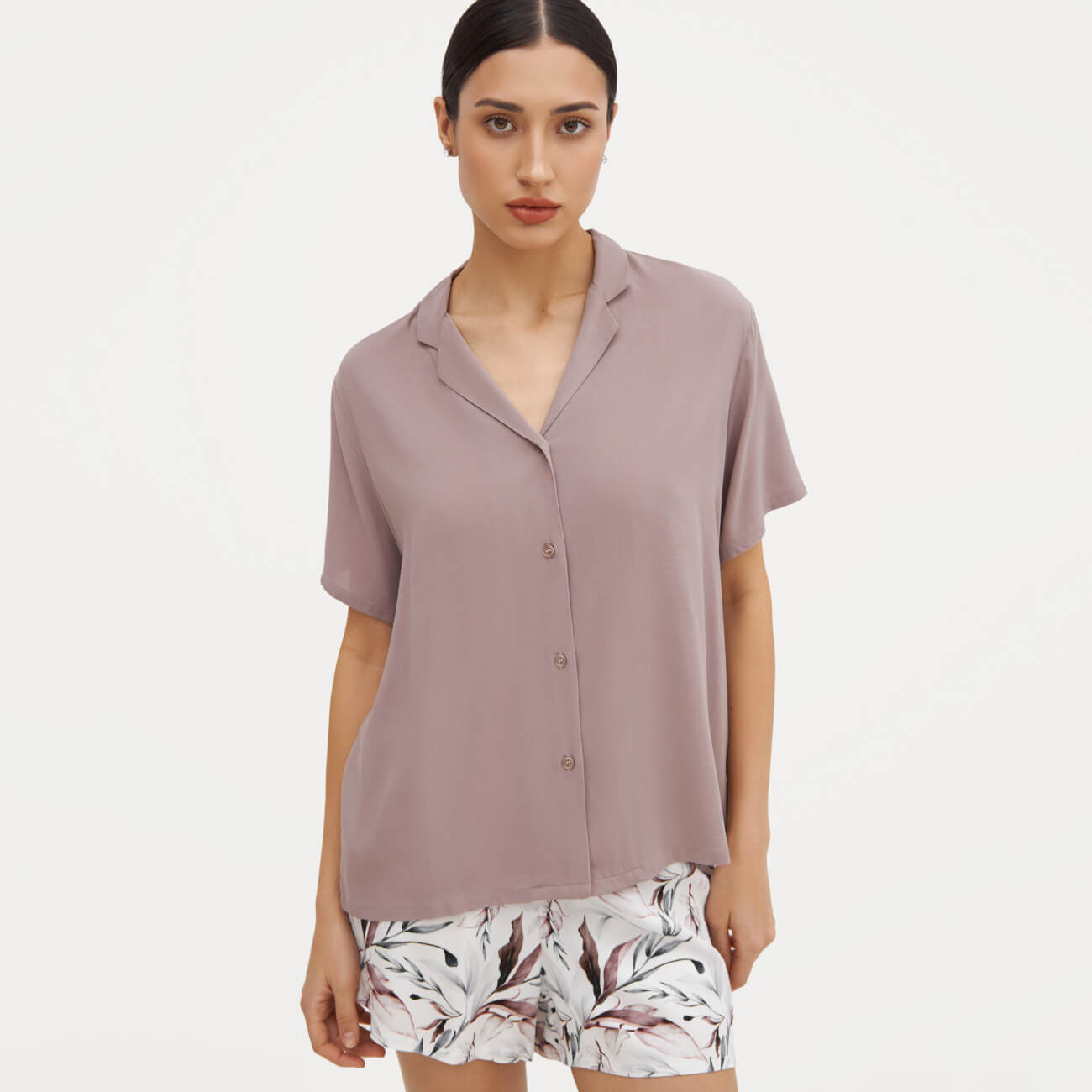 Рубашка женская, домашняя р. XL, с коротким рукавом, вискоза, пыльно-розовая, Rosana