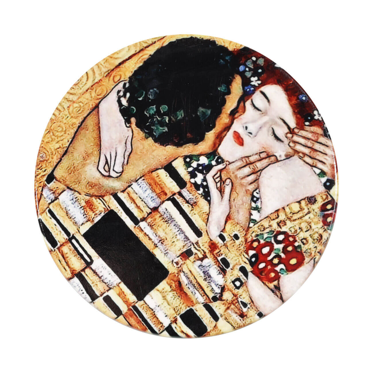 Подставка под кружку, 11 см, керамика/пробка, круглая, Климт, Поцелуй, Art поцелуй изображение № 1