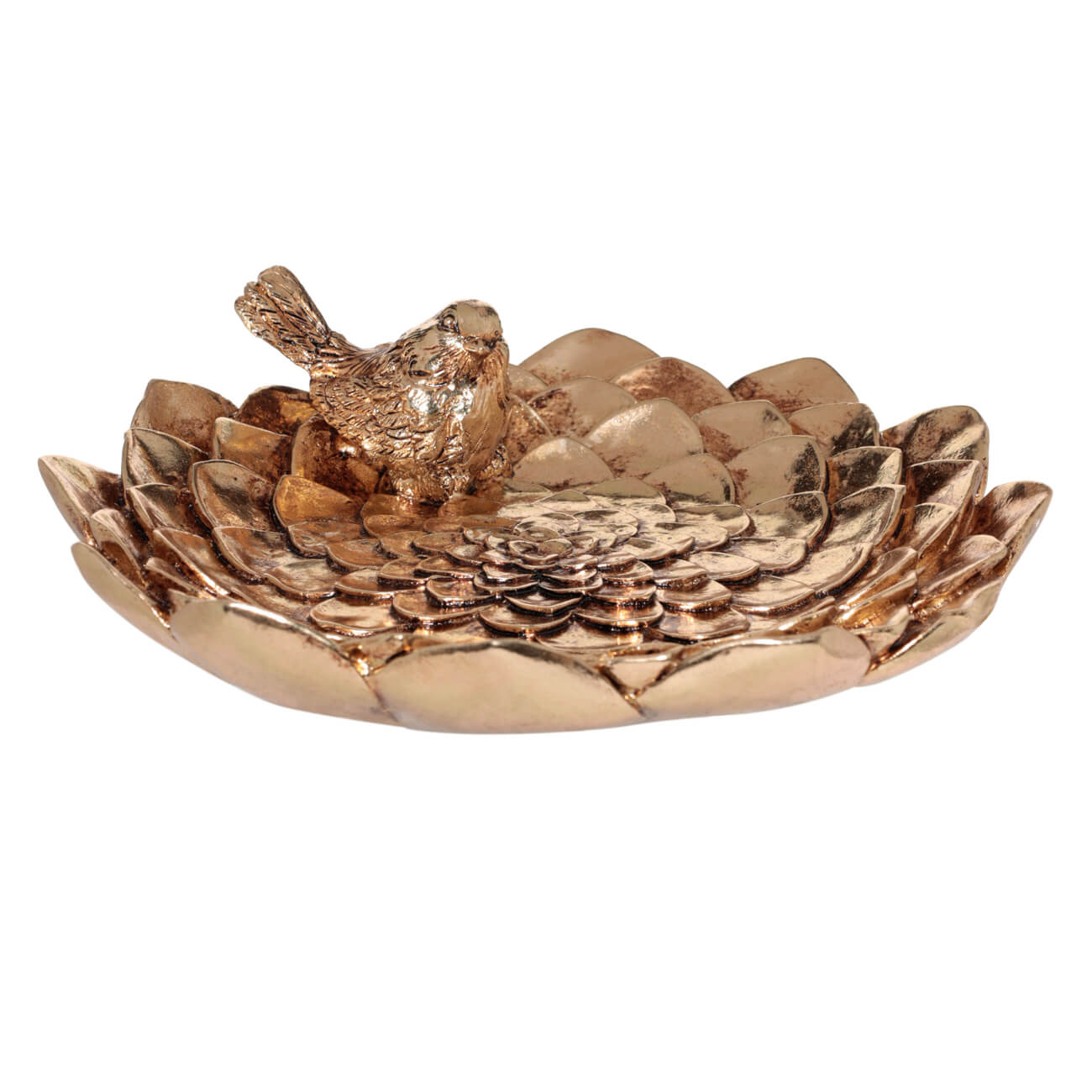 

Блюдо декоративное, 24 см, полирезин, золотистое, Птица на цветке, Art deco