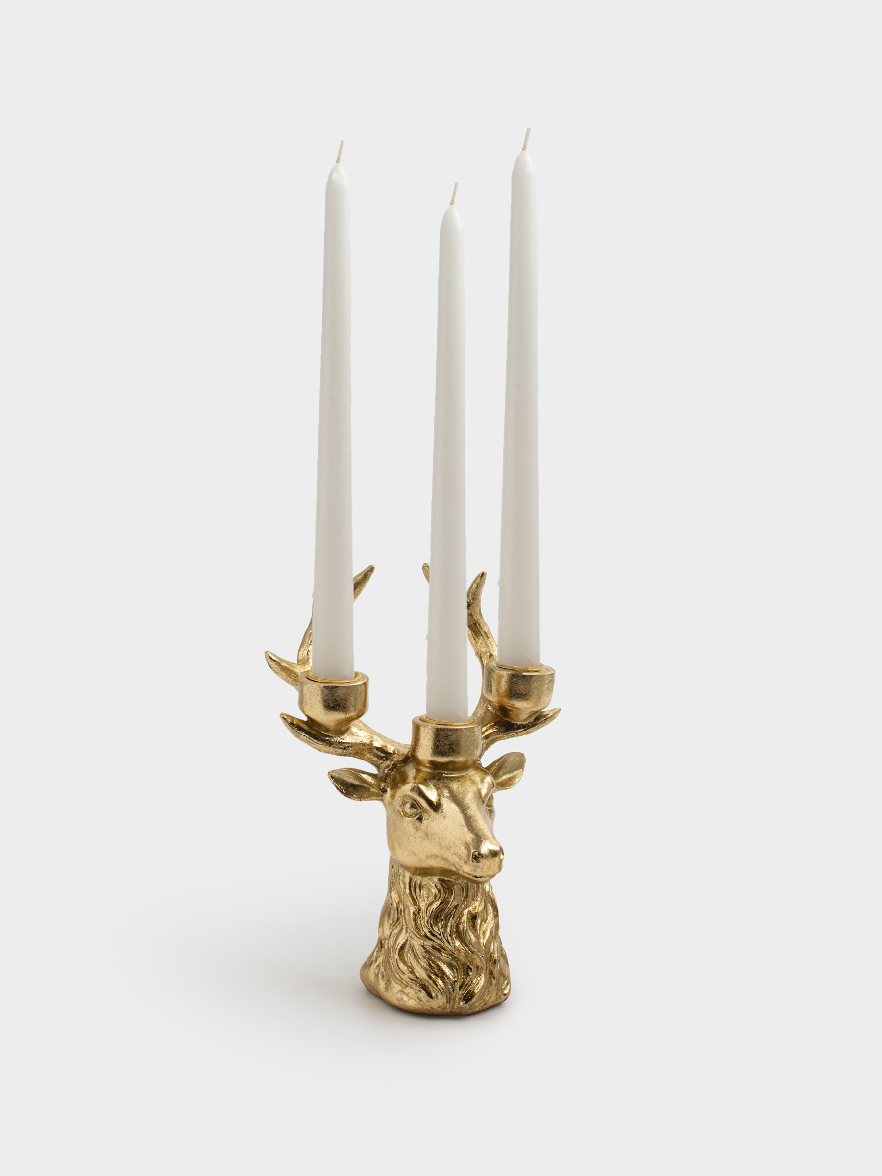 Подсвечник, 21 см, 3 тонкие свечи, полирезин, золотистый, Голова оленя, Deer gold, image-6