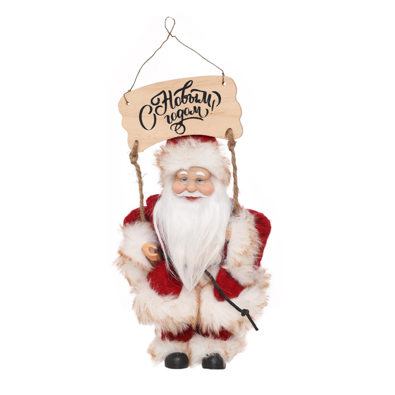 Изделие декоративное, 23 см, подвесное, Санта в пушистой шубе на качелях, Christmas style - фото 1