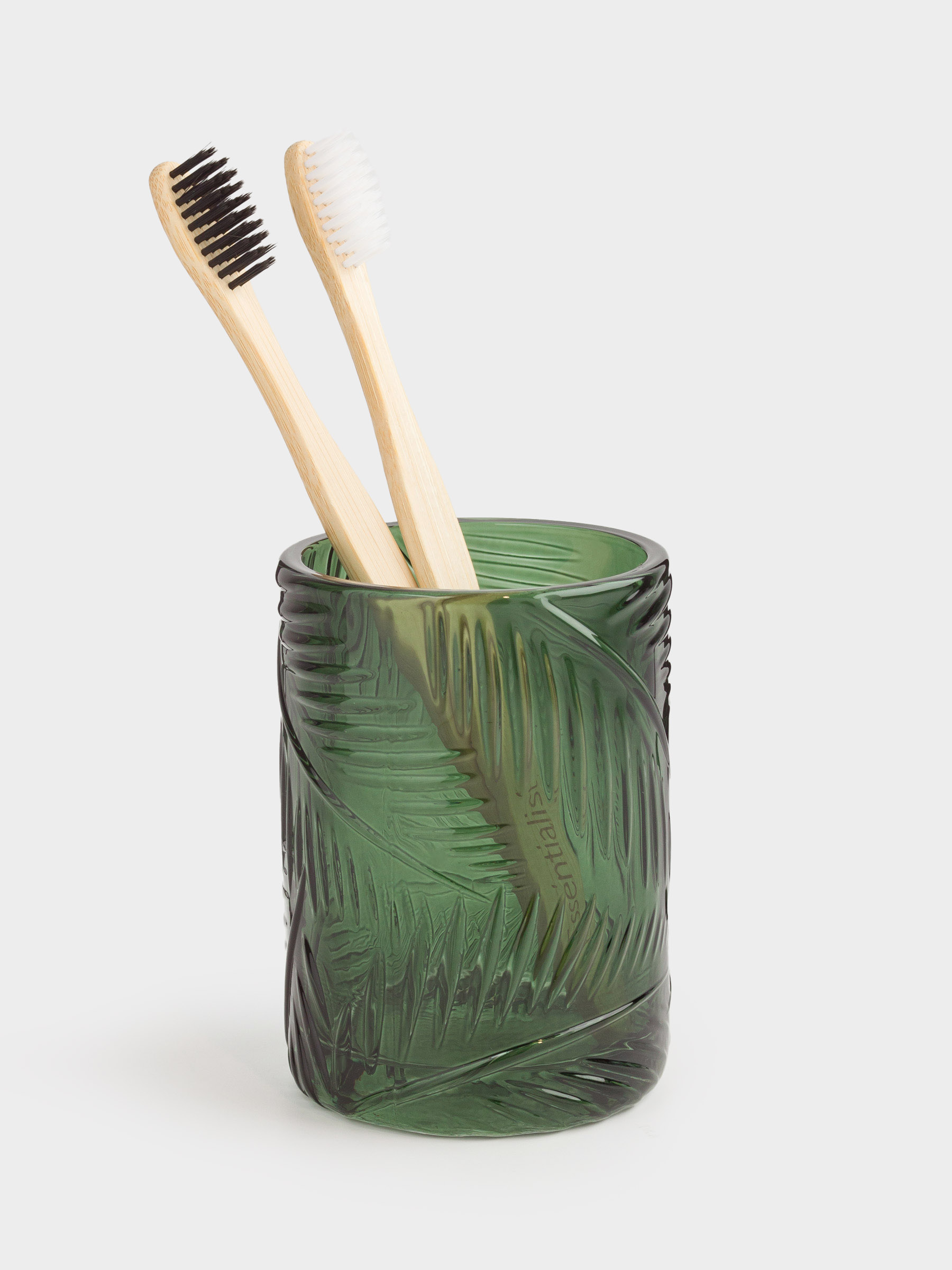 Стакан для ванной комнаты, 11 см, стекло, зеленый, Тропические листья, Tropical leaves