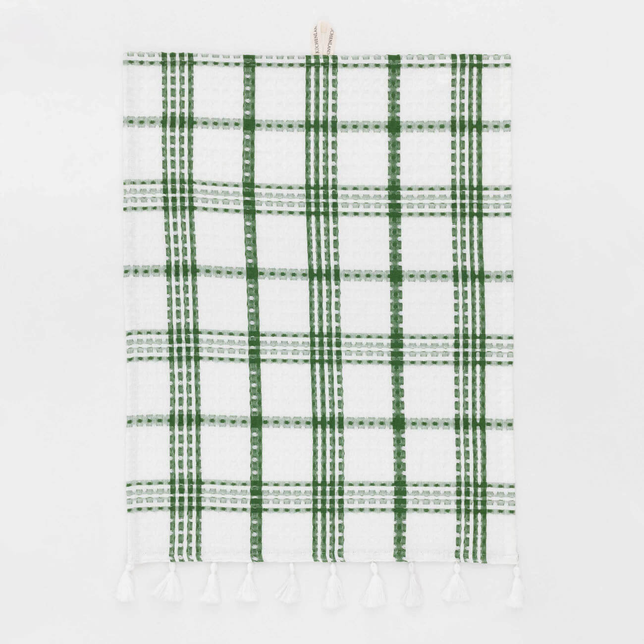 Полотенце кухонное, 40х60 см, с кисточками, хлопок, белое, Зеленая клетка, Cage pattern