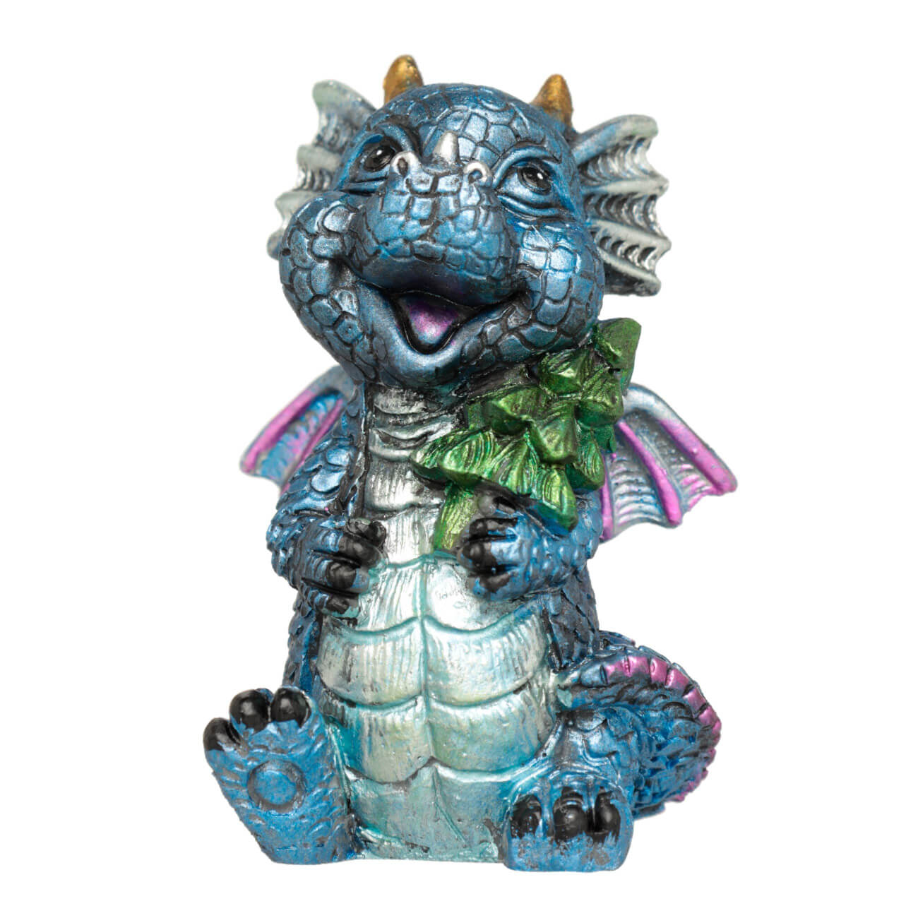 

Статуэтка, 8 см, полирезин, синяя радужная, Дракон с елкой, Dragon blu