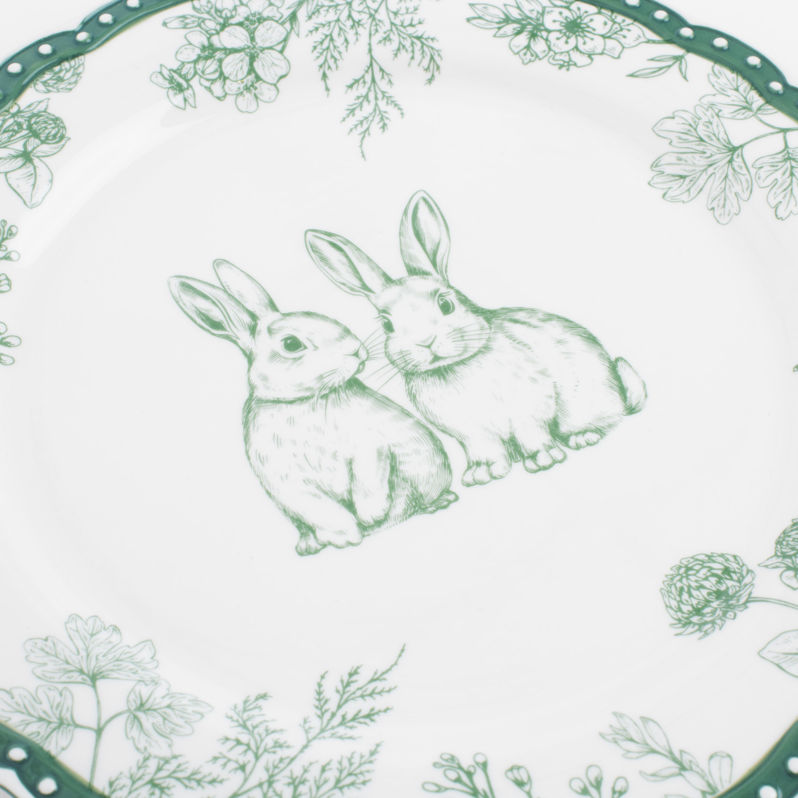 Тарелка обеденная, 27 см, керамика, бело-зеленая, Кролики и цветы, Easter blooming изображение № 5
