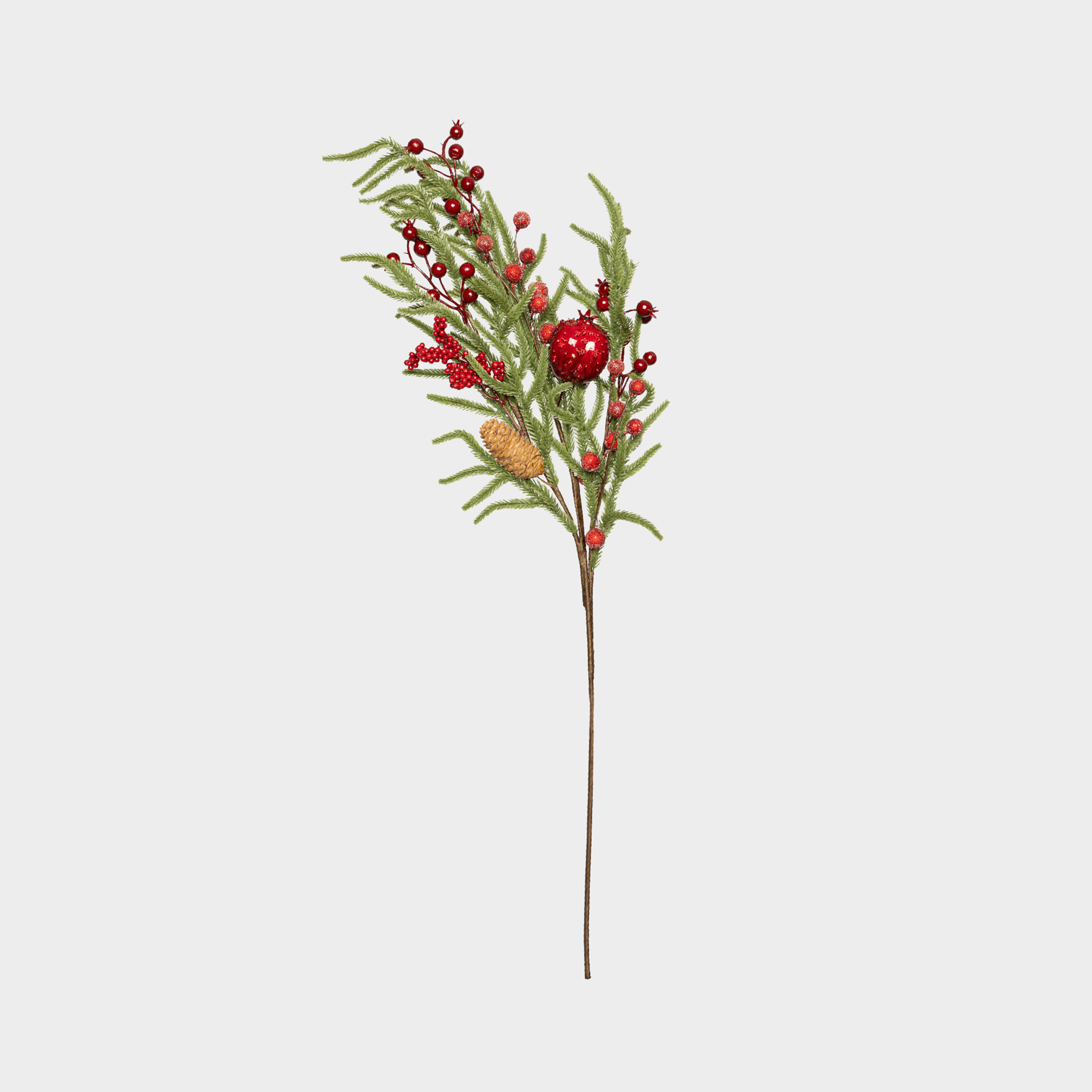 Ветка декоративная, 80 см, Красные ягоды и шишки, Red berry
