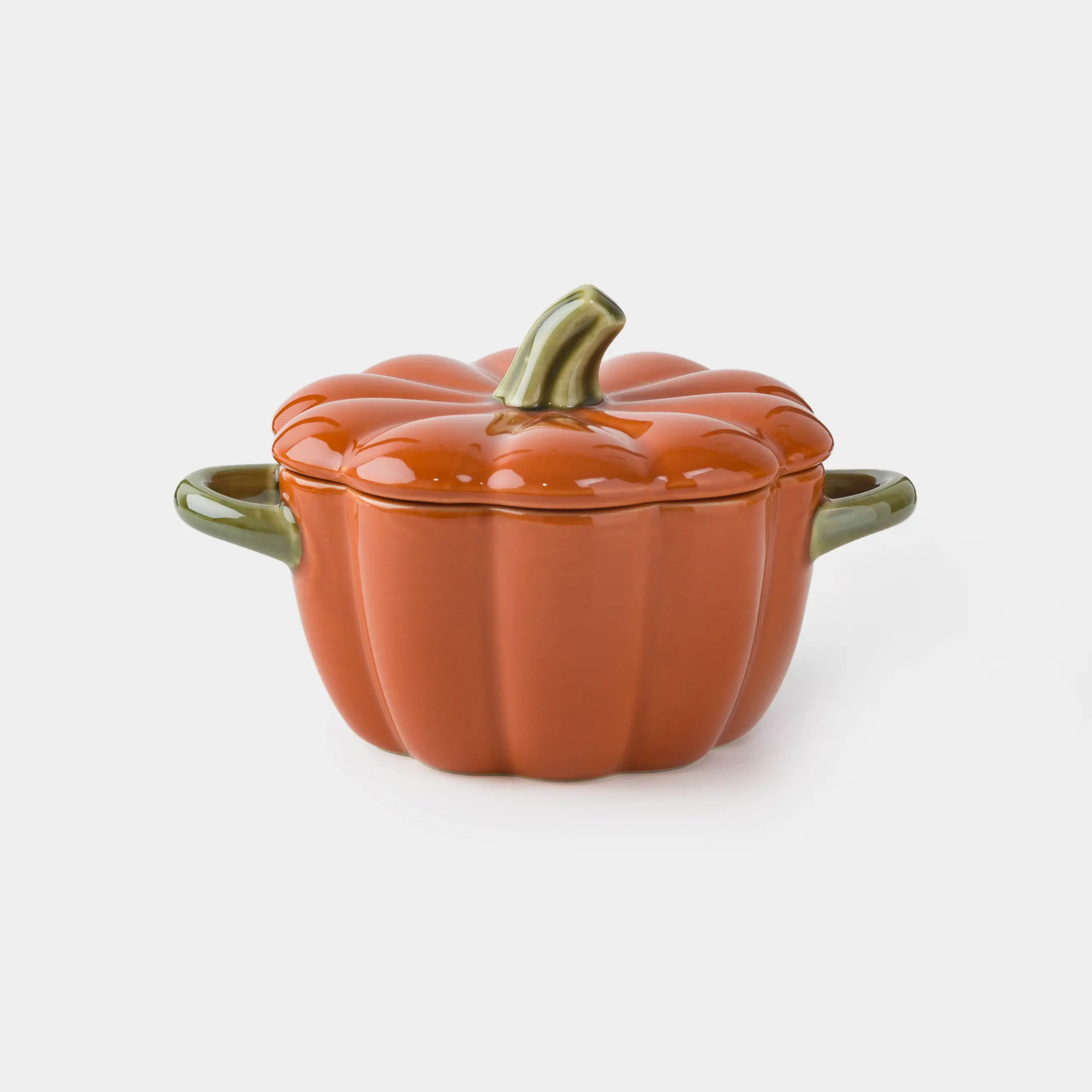 Кокотница, 11 см, 340 мл, с крышкой, керамика, оранжево-зеленая, Тыква, Gourd