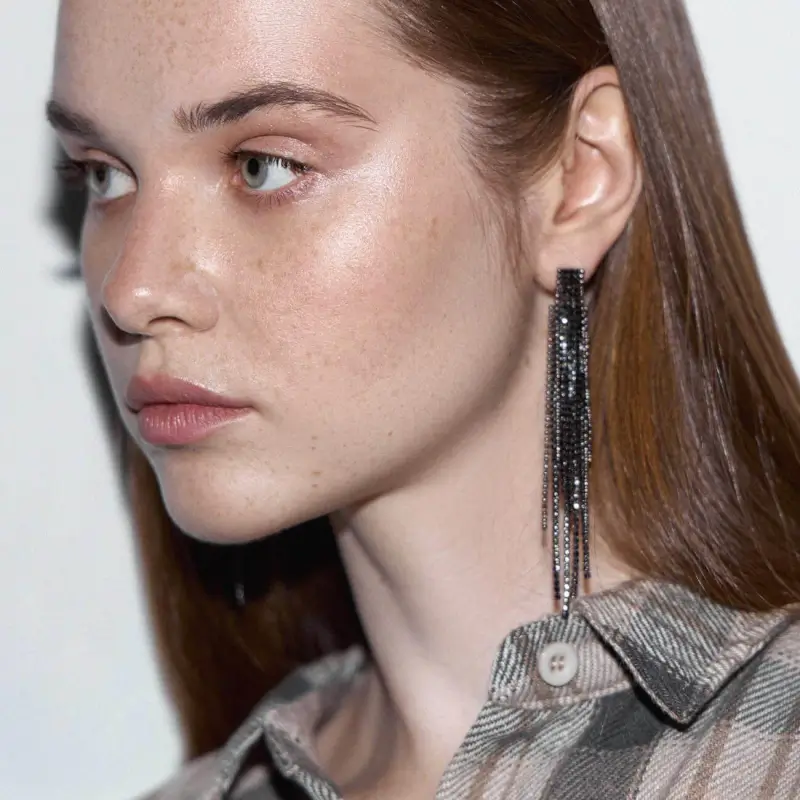 Серьги-пусеты, 10 см, 2 шт, металл, черные, Цепи, Jewelry black