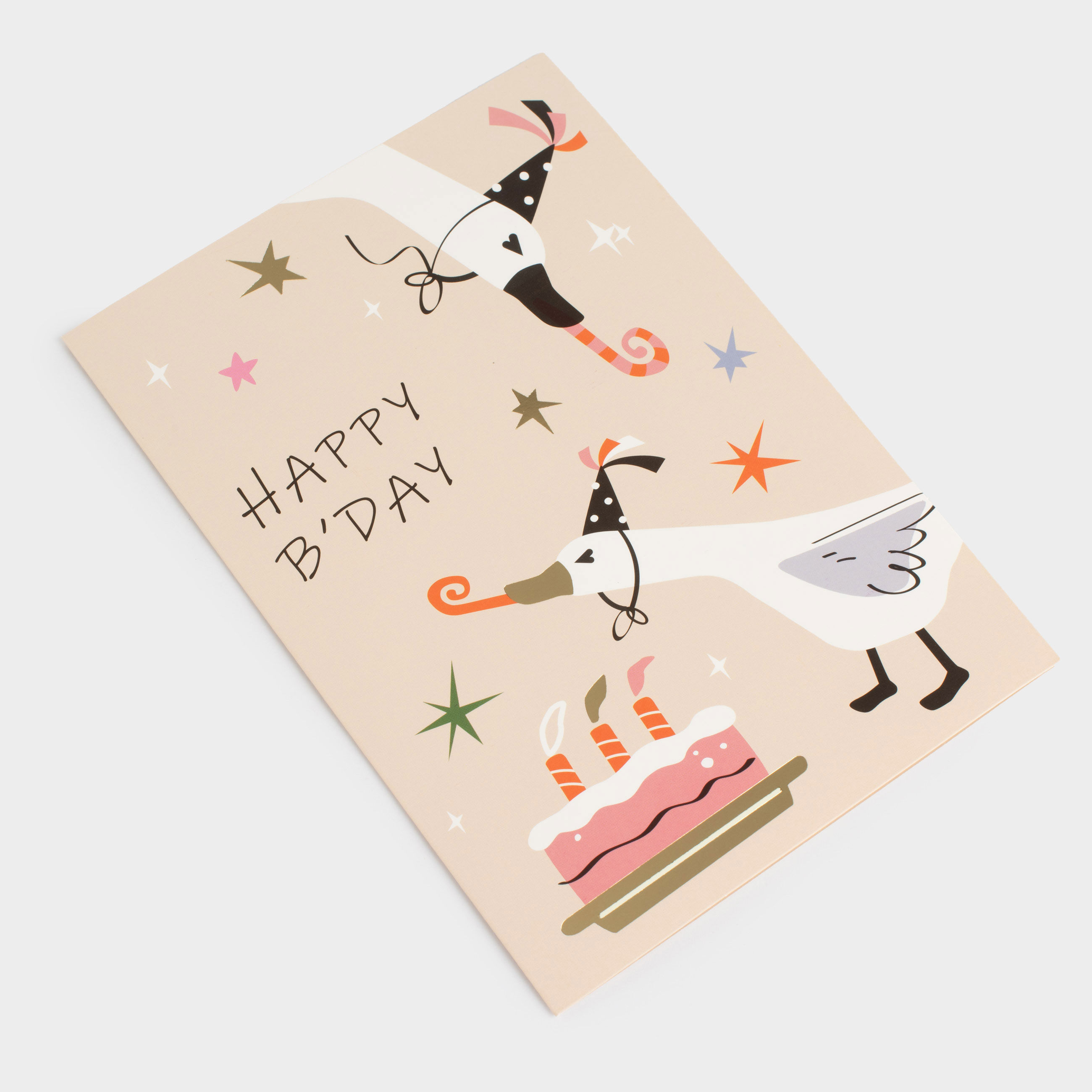 Открытка подарочная, 12х17 см, бумага, серая, Гуси, Birthday