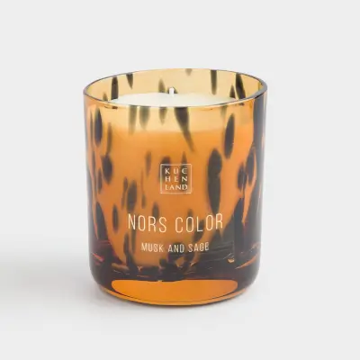 Свеча ароматическая, 10 см, в подсвечнике, стекло, Musk and Sage, Анималистичный узор, Nors color ,image-0