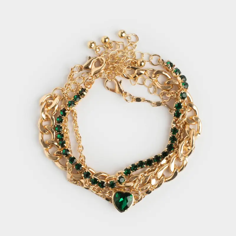 Набор браслетов, 21 см, 3 шт, металл, золотистый, Сердце, Jewelry ,image-0