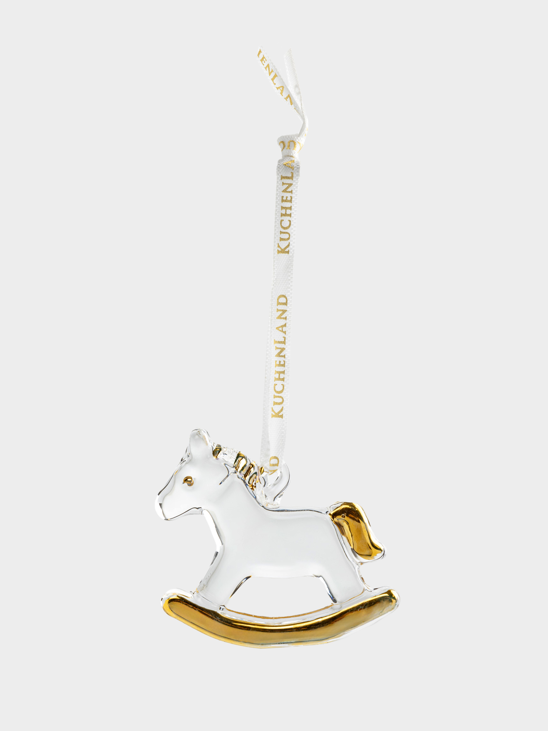 Игрушка елочная, 5 см, стекло, золотистая, Лошадка-качалка, Figure horse, image-1